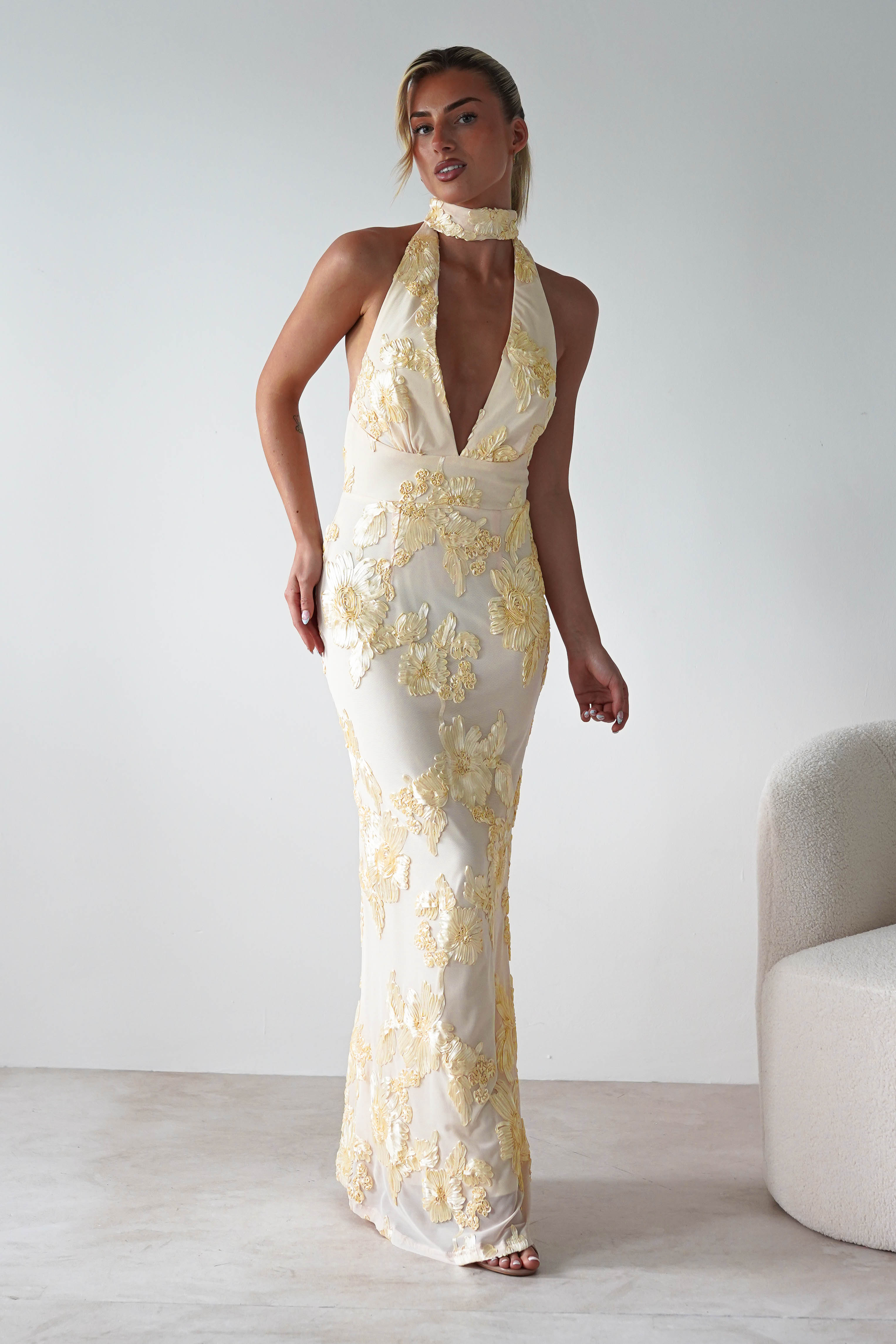 Halsey Tie Back Maxi Dress Light Yellow | Wedding Guest Dress | Maxi | Oh Hello Clothing