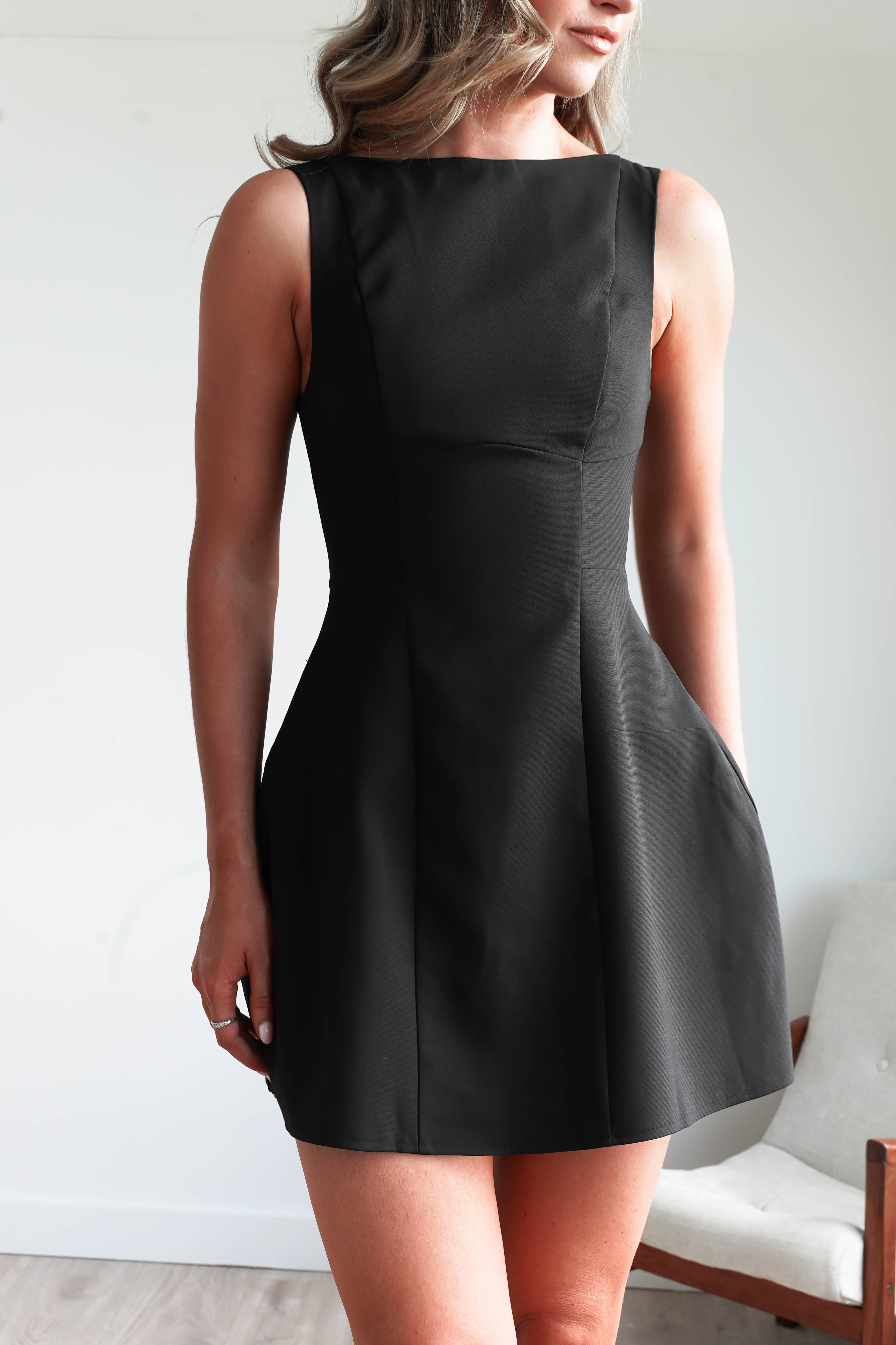 Hannah Structured Mini Dress Black | Wedding Guest Dress | Oh Hello Clothing