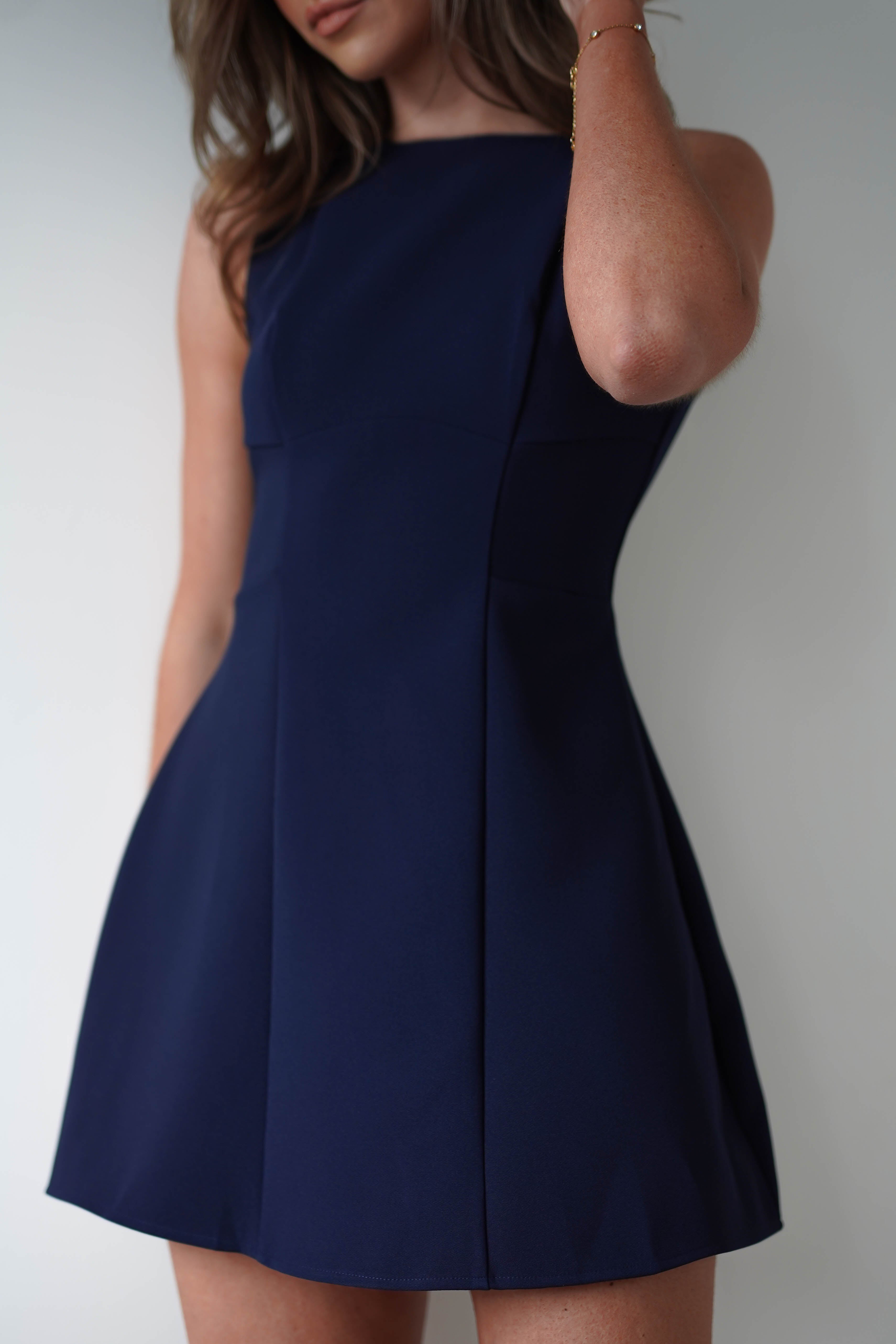 Hannah Structured Mini Dress Navy | Wedding Guest Dress | Oh Hello Clothing
