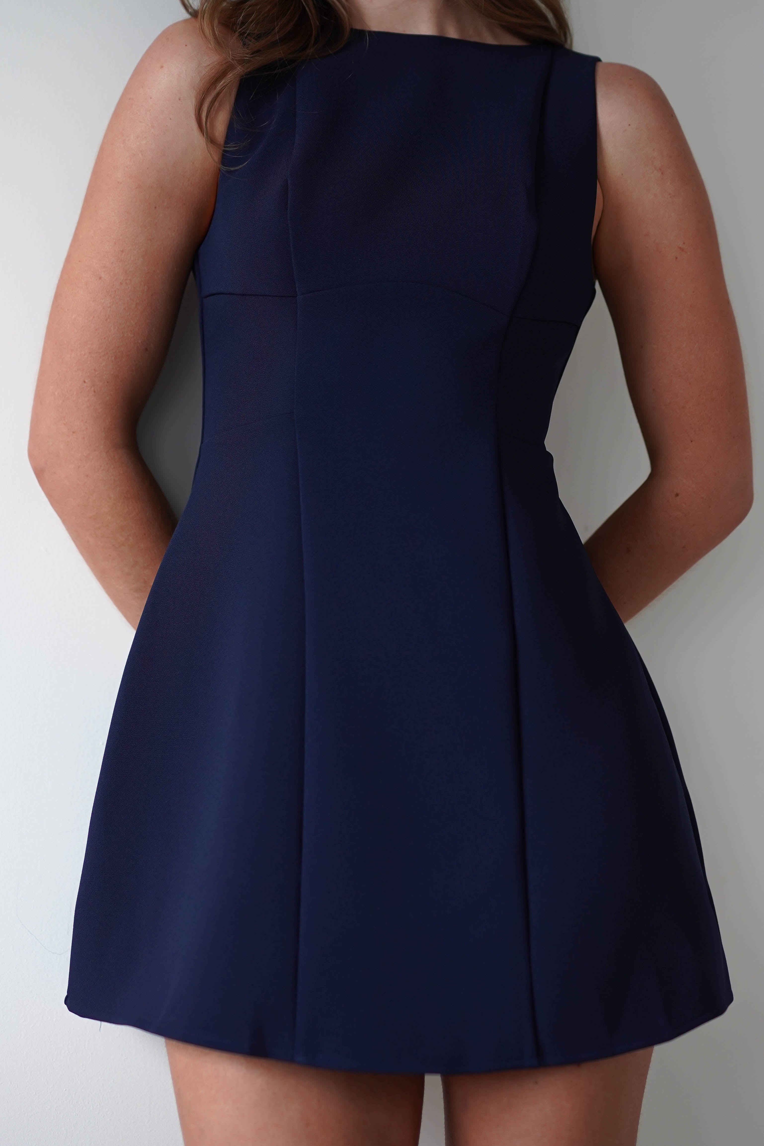 Hannah Structured Mini Dress Navy | Wedding Guest Dress | Oh Hello Clothing