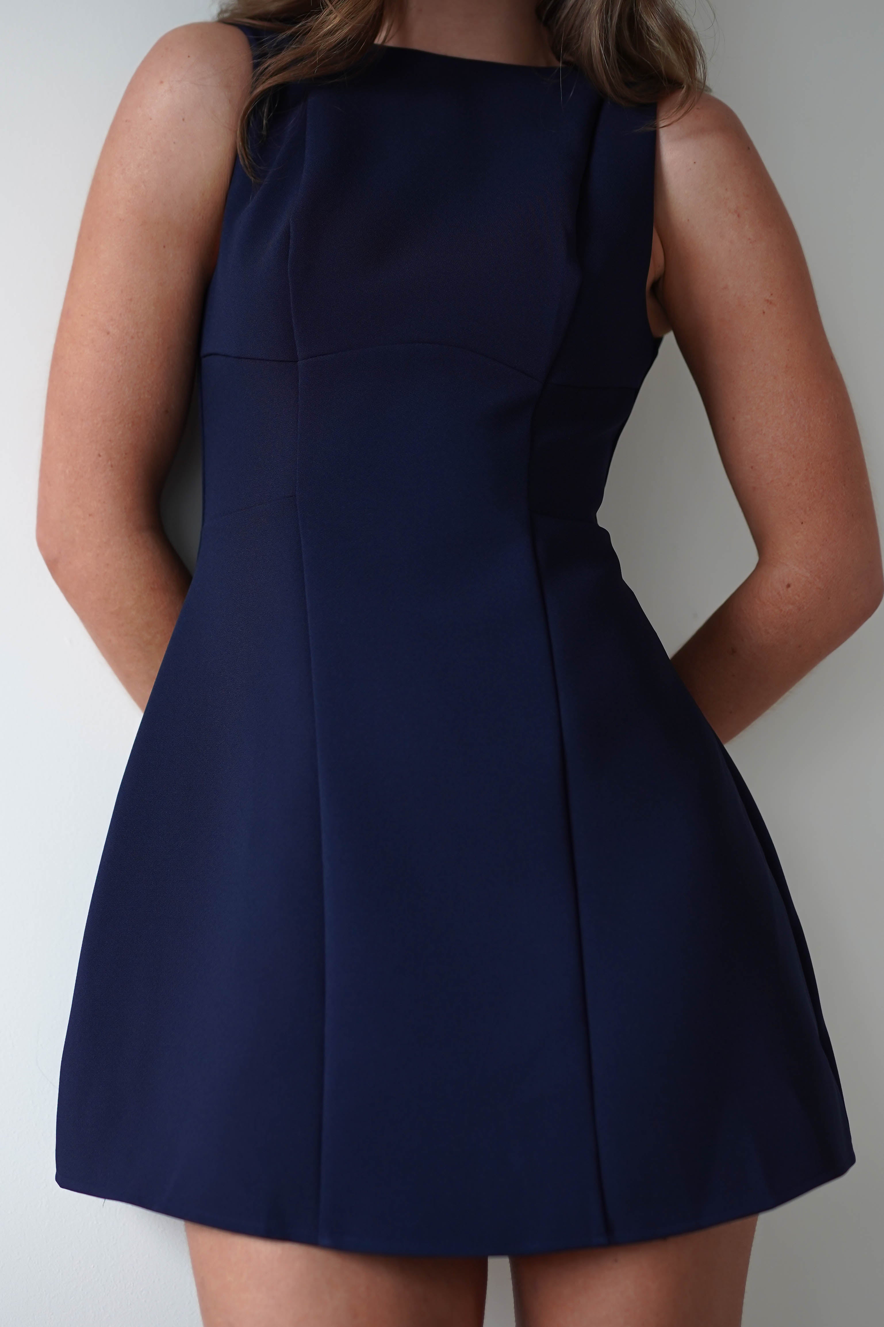 Hannah Structured Mini Dress Navy | Wedding Guest Dress | Oh Hello Clothing