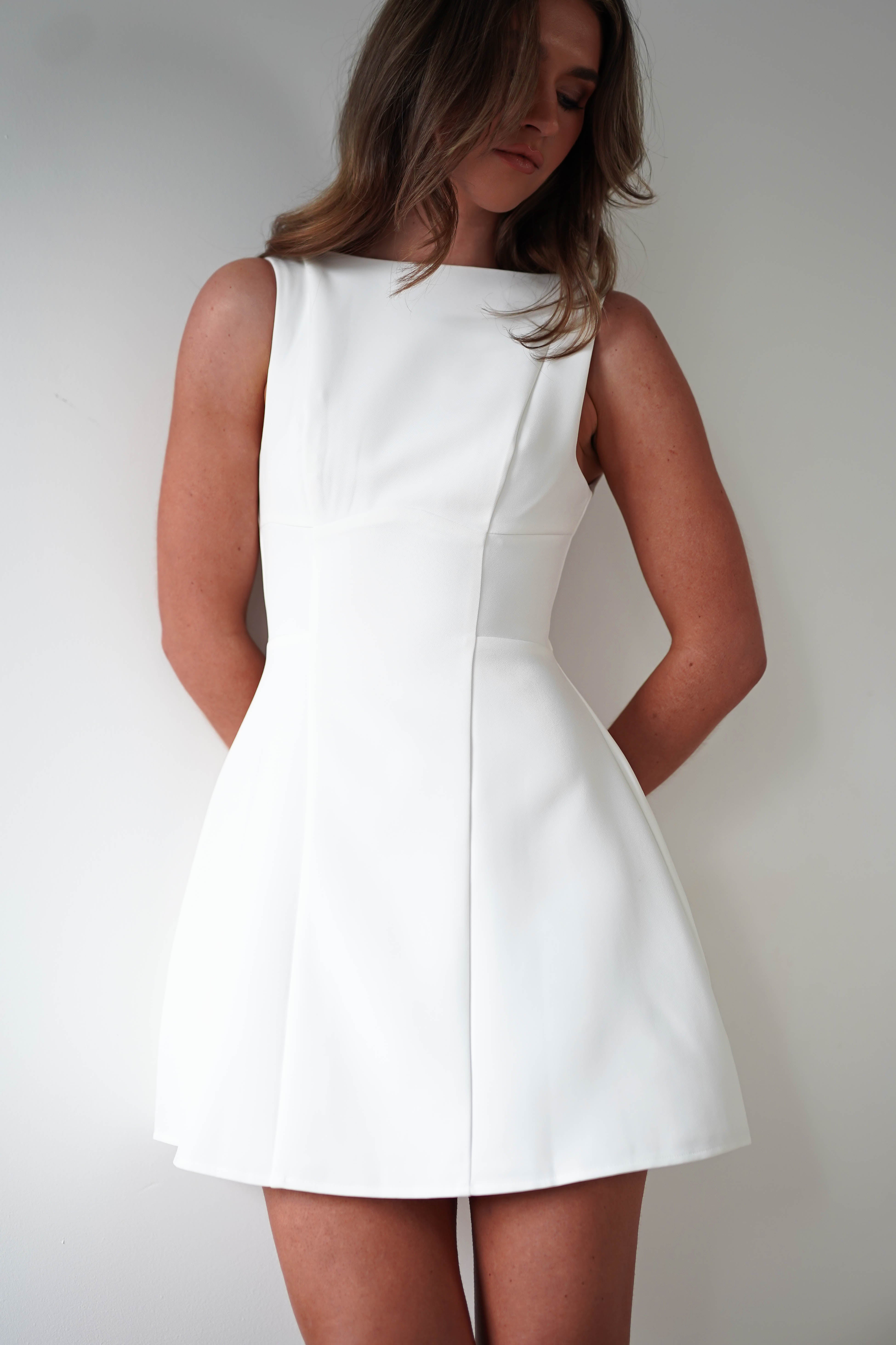 Hannah Structured Mini Dress | White | Graduation | Bride To Be Hen Dress | Oh Hello Clothing
