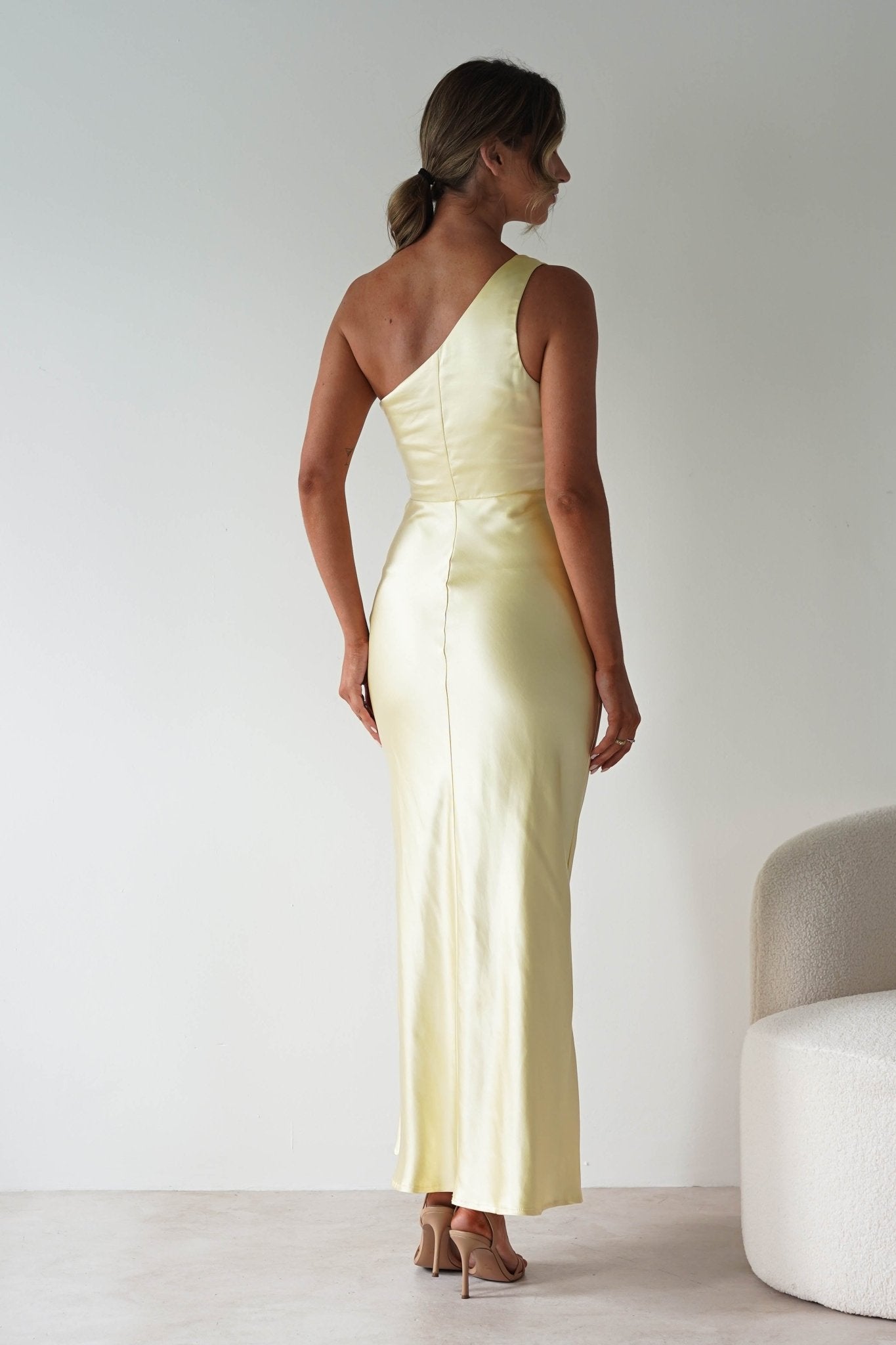 Harissa Soft Satin Maxi Dress Yellow | Wedding Guest Dress | Maxi | Satin | Oh Hello Clothing