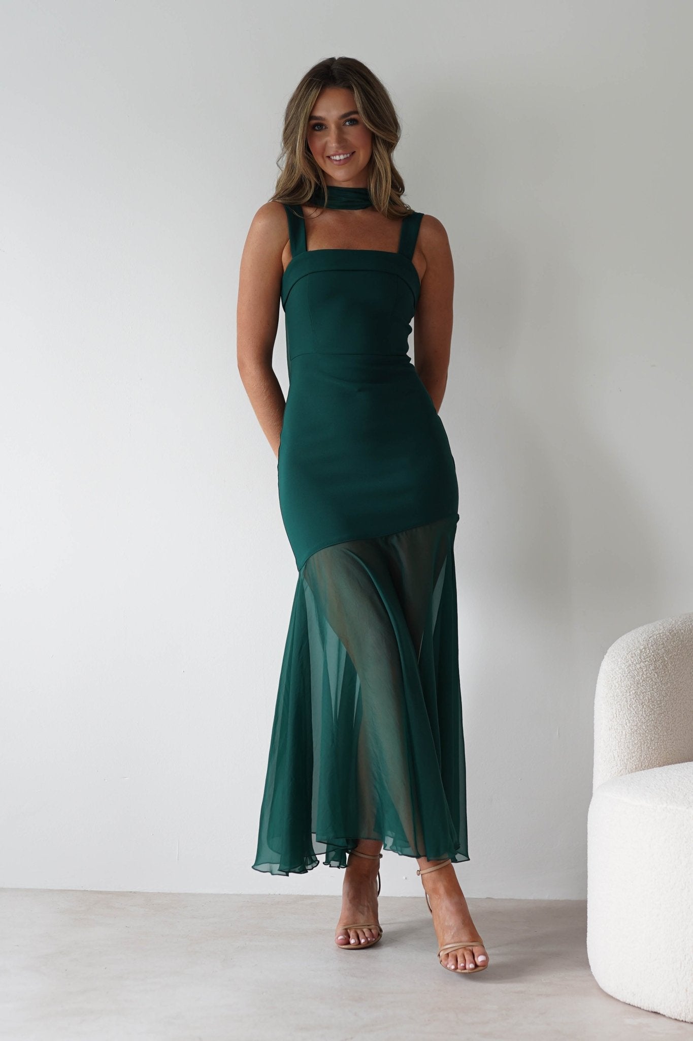 Harmony Square Neck Bodycon Maxi Dress Dark Green | Wedding Guest Dress | Square Neck | Bodycon | Oh Hello Clothing