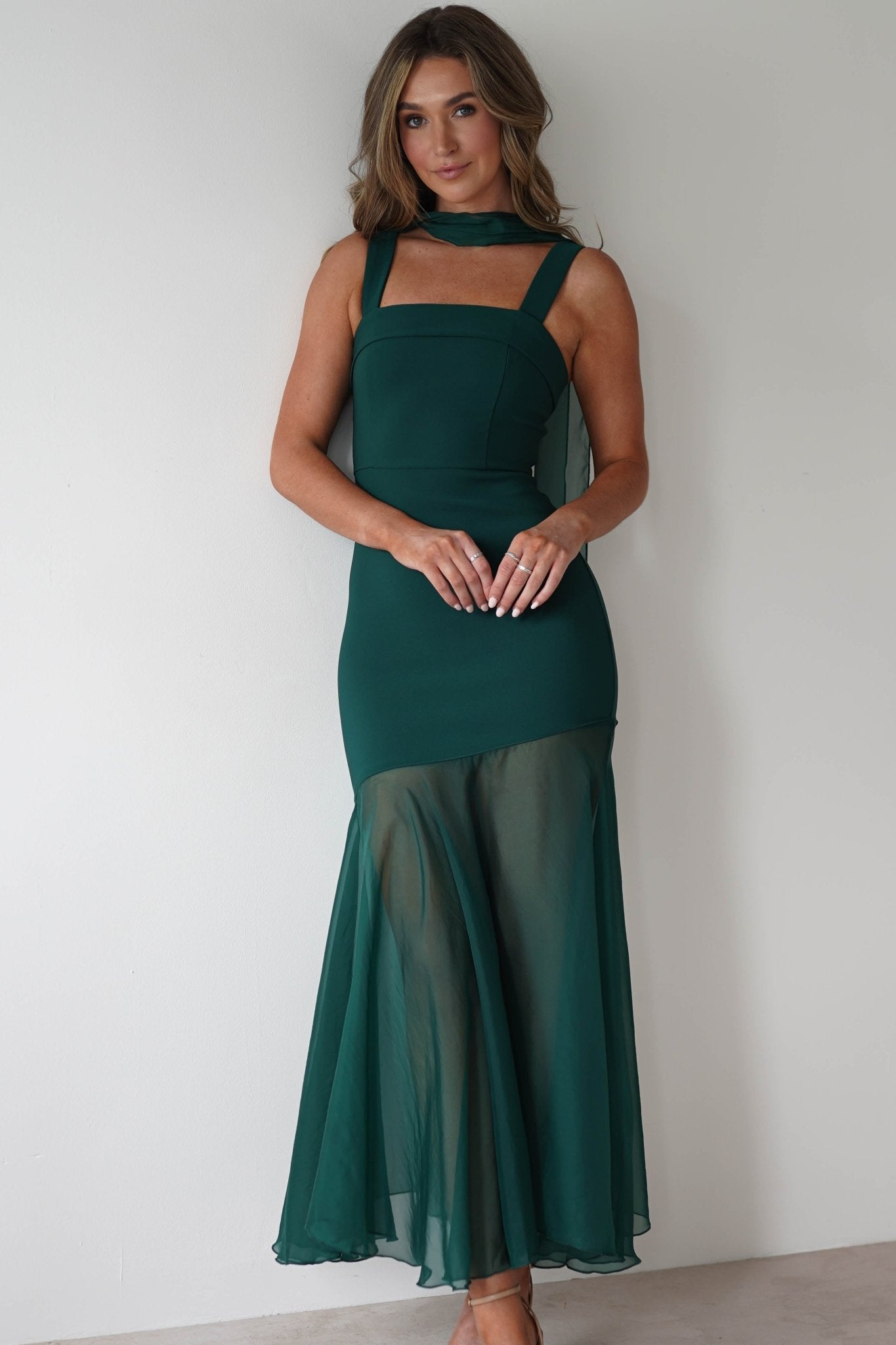 Harmony Square Neck Bodycon Maxi Dress Dark Green | Wedding Guest Dress | Square Neck | Bodycon | Oh Hello Clothing