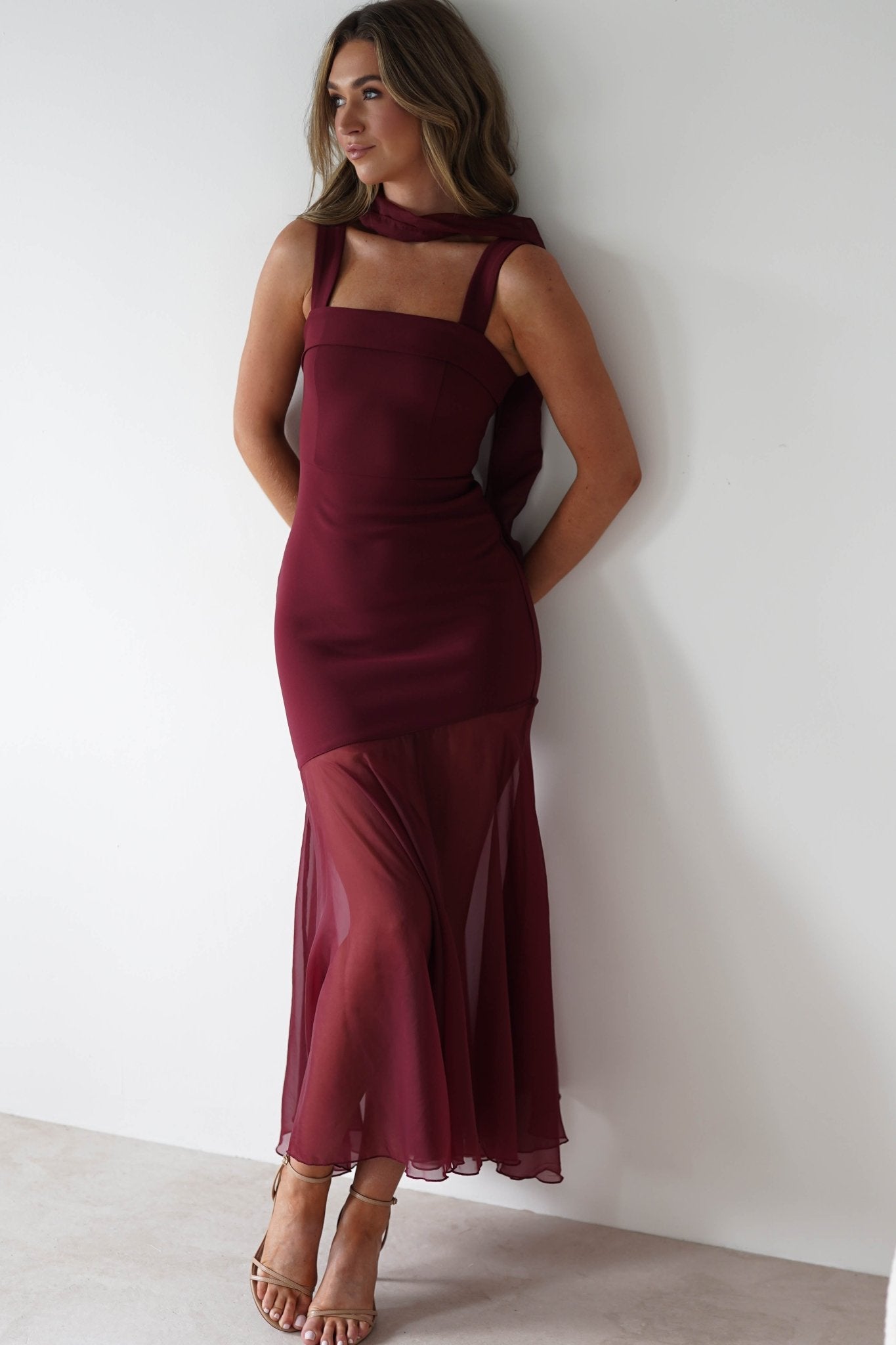 Harmony Square Neck Bodycon Maxi Dress Wine | Wedding Guest Dress | Square Neck | Bodycon | Oh Hello Clothing