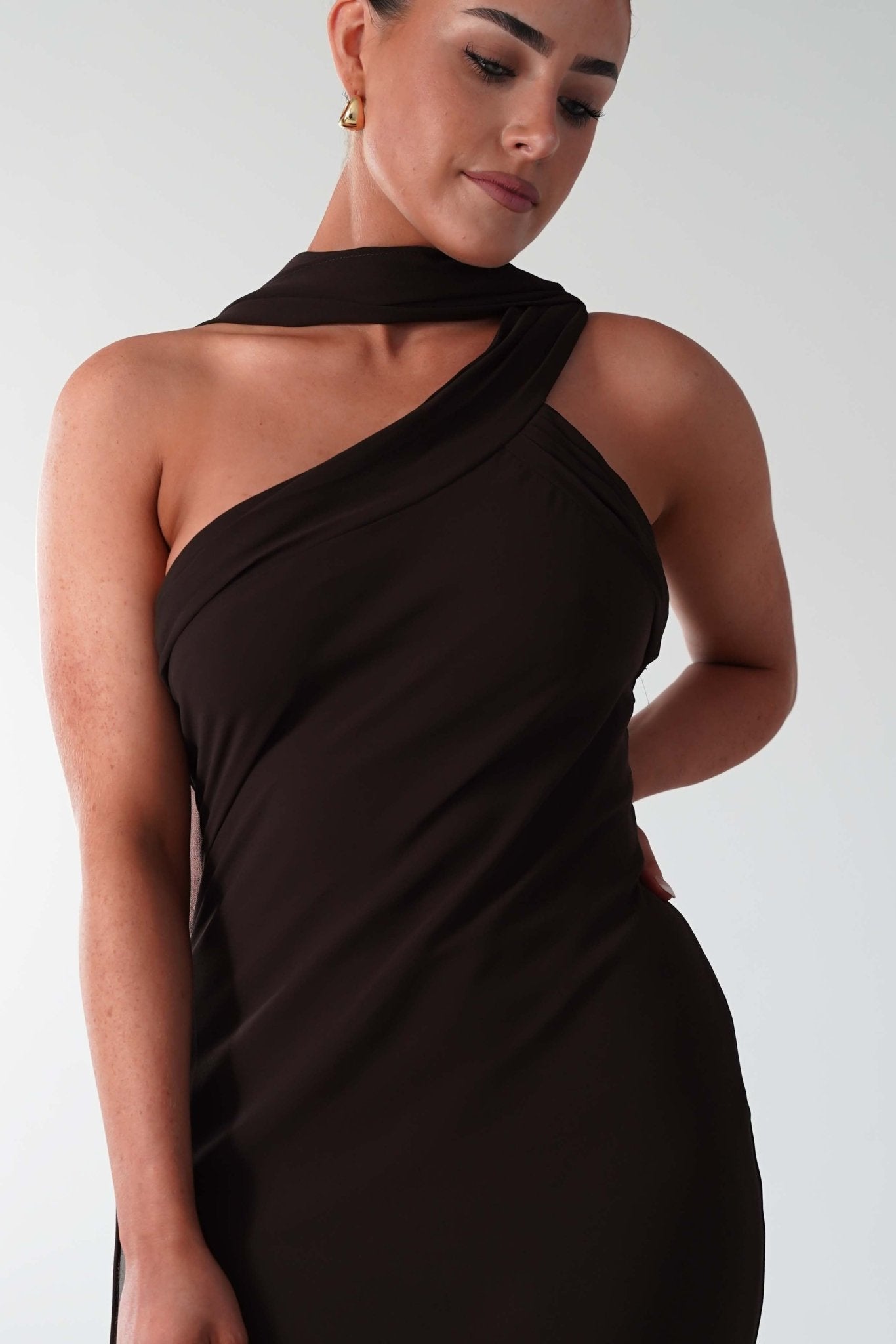 Oh Hello Clothing Dresses 1*DONE- NEW COLOUR- Hathaway Chiffon Drape Maxi Dress brown