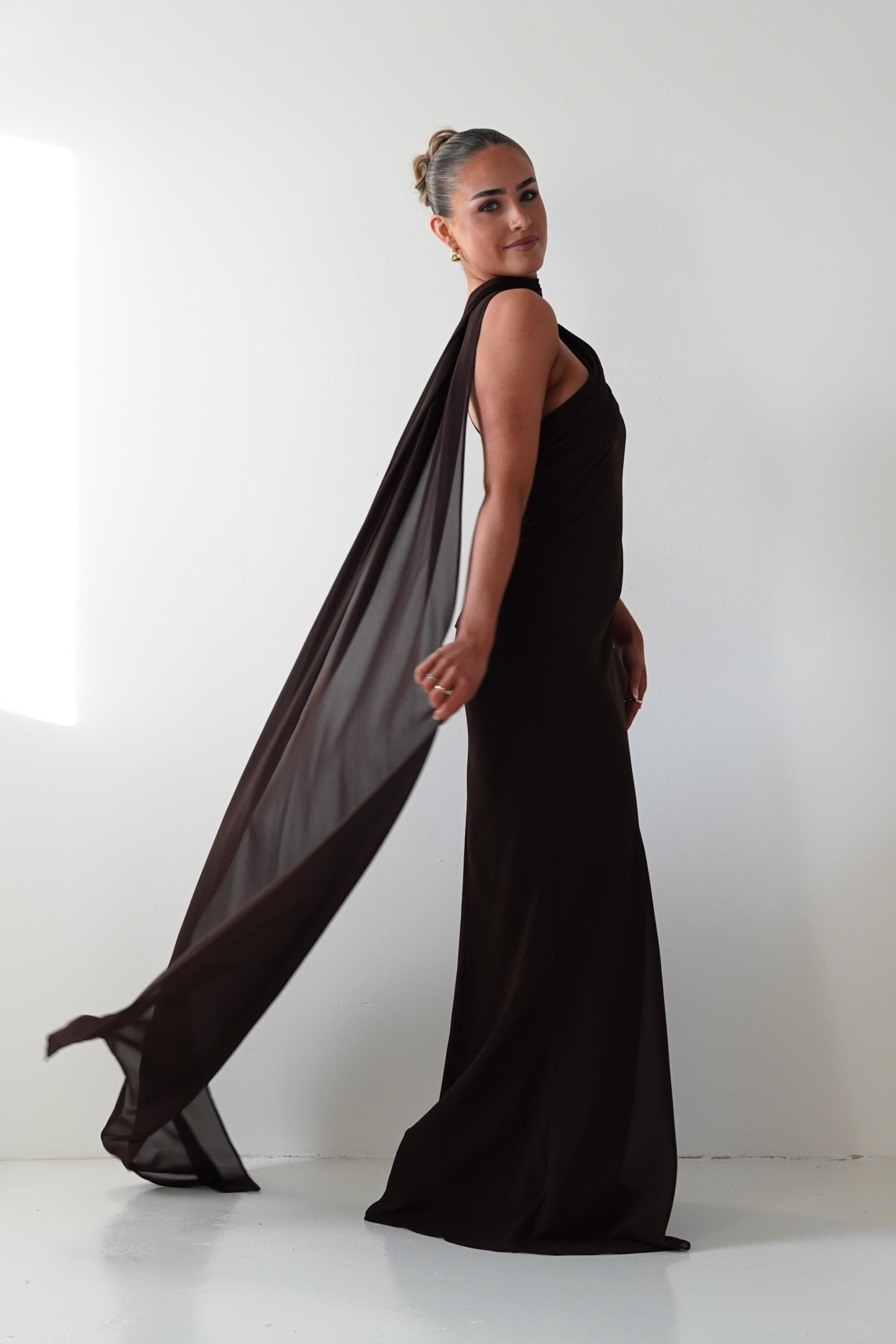 Oh Hello Clothing Dresses 1*DONE- NEW COLOUR- Hathaway Chiffon Drape Maxi Dress brown