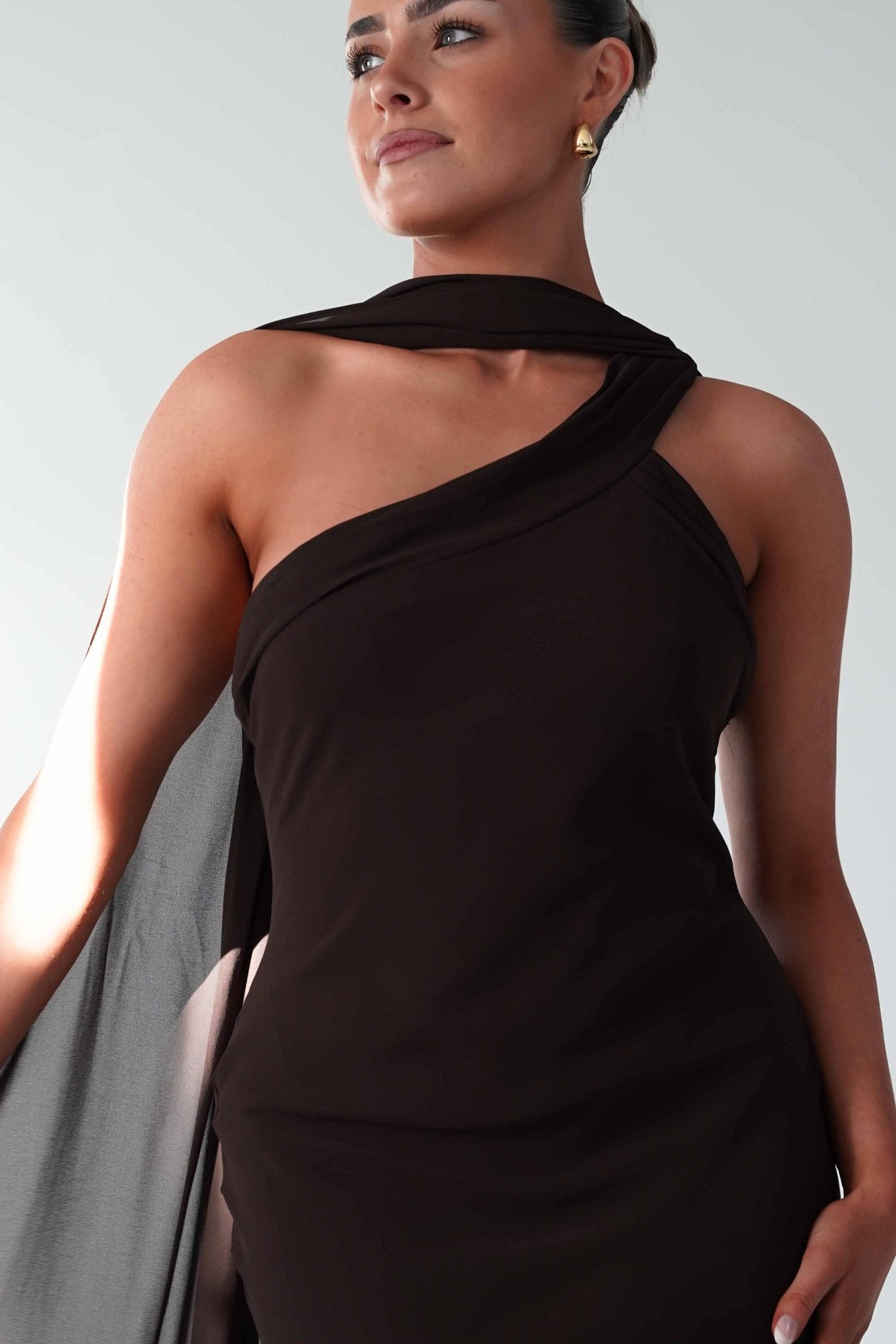 Oh Hello Clothing Dresses 1*DONE- NEW COLOUR- Hathaway Chiffon Drape Maxi Dress brown