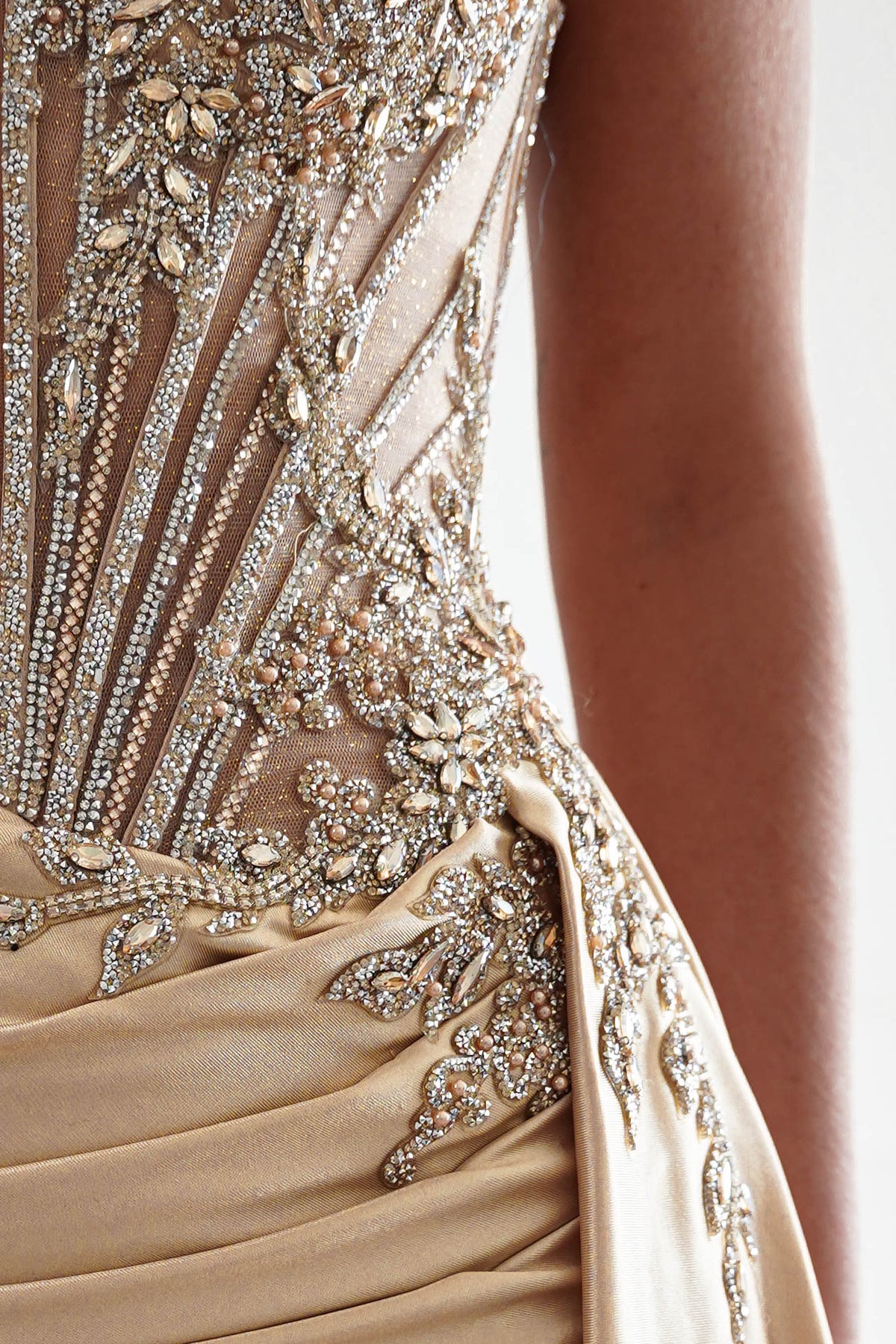 Oh Hello Clothing Dresses > Prom Dresses Hazelle Crystal Embellished Corset Gown | Gold