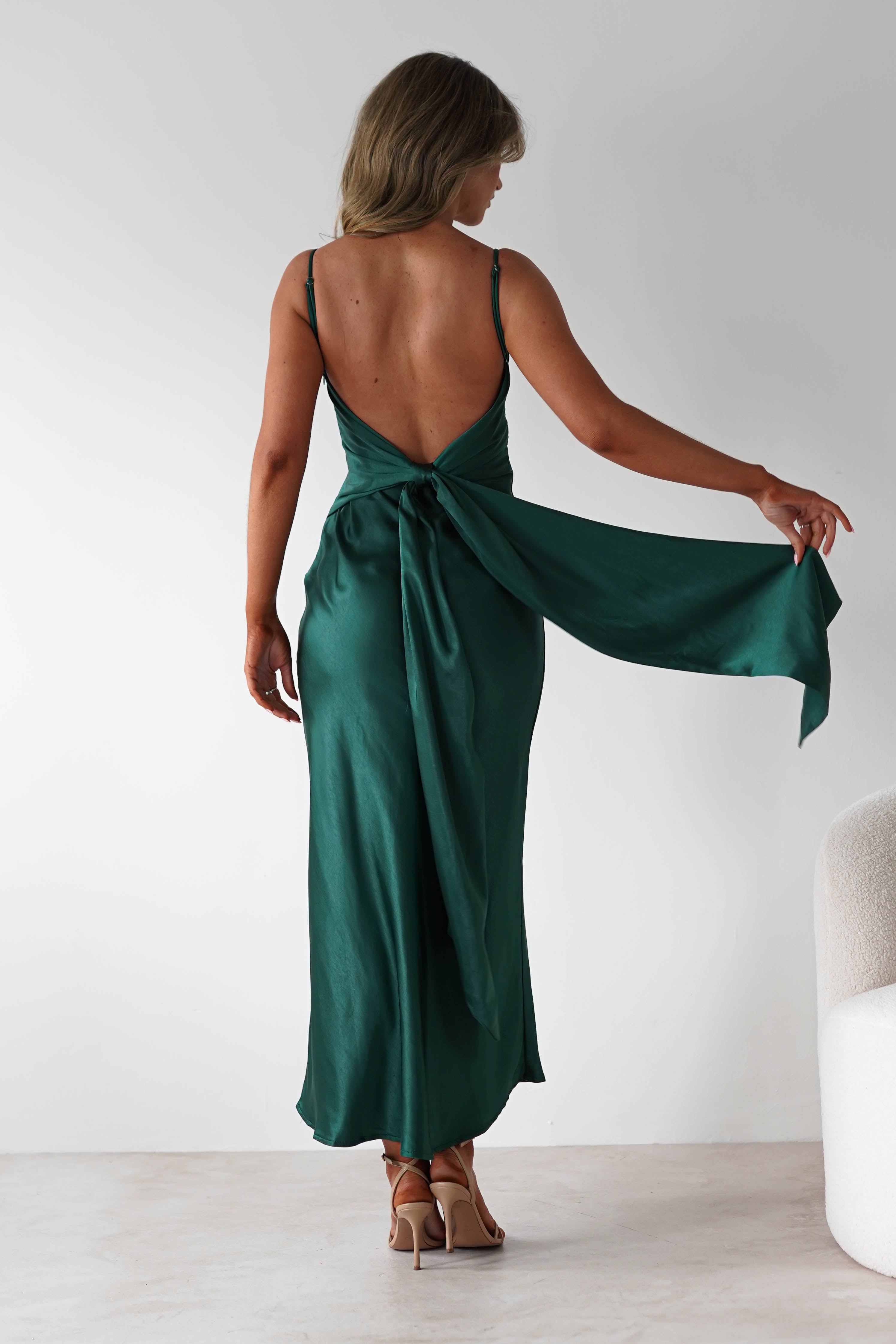 Hermie Silky Satin Maxi Dress Forest Green | Wedding Guest Dress | Maxi | Satin | Oh Hello Clothing
