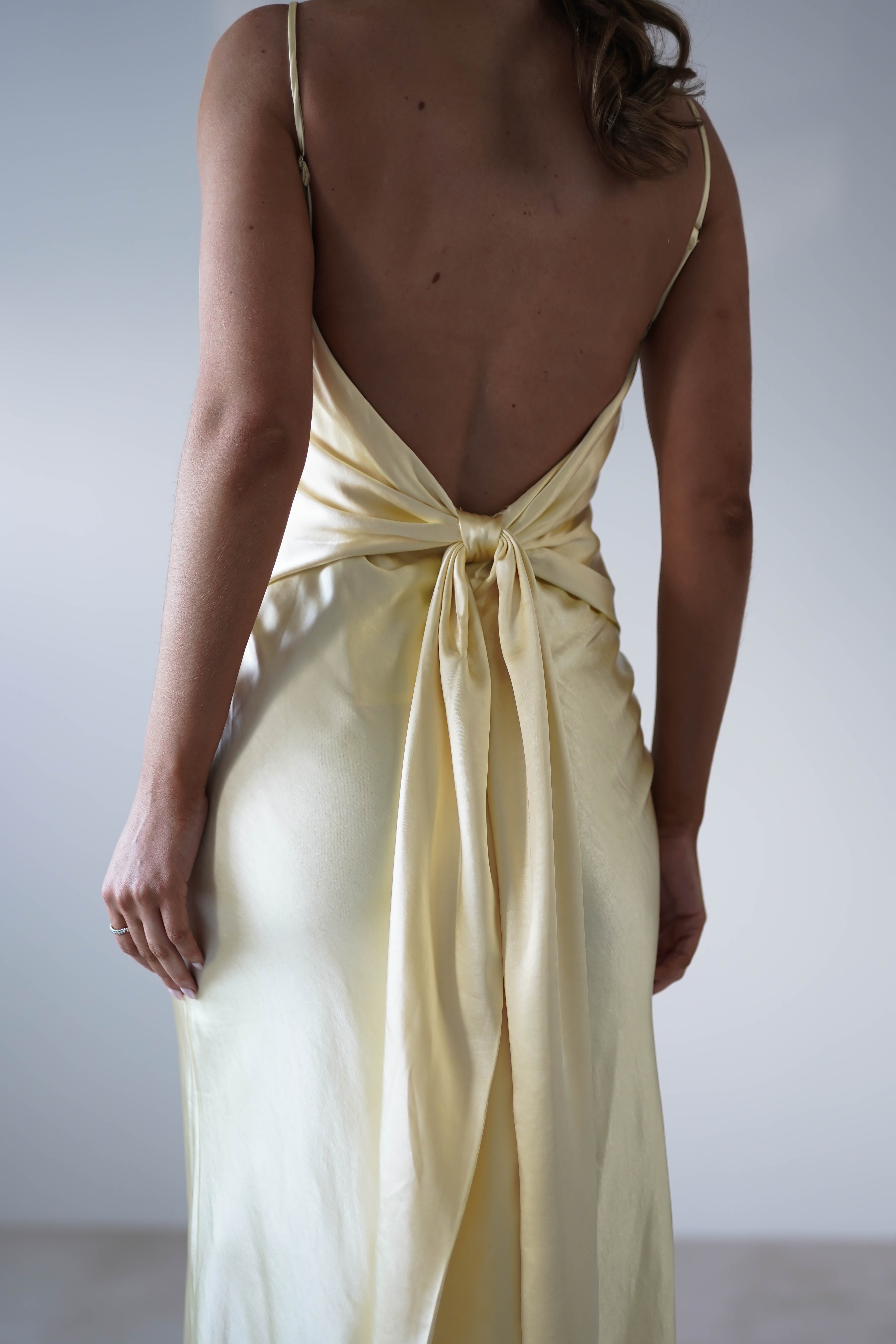 Hermie Silky Satin Maxi Dress Lemon | Wedding Guest Dress | Maxi | Satin | Oh Hello Clothing