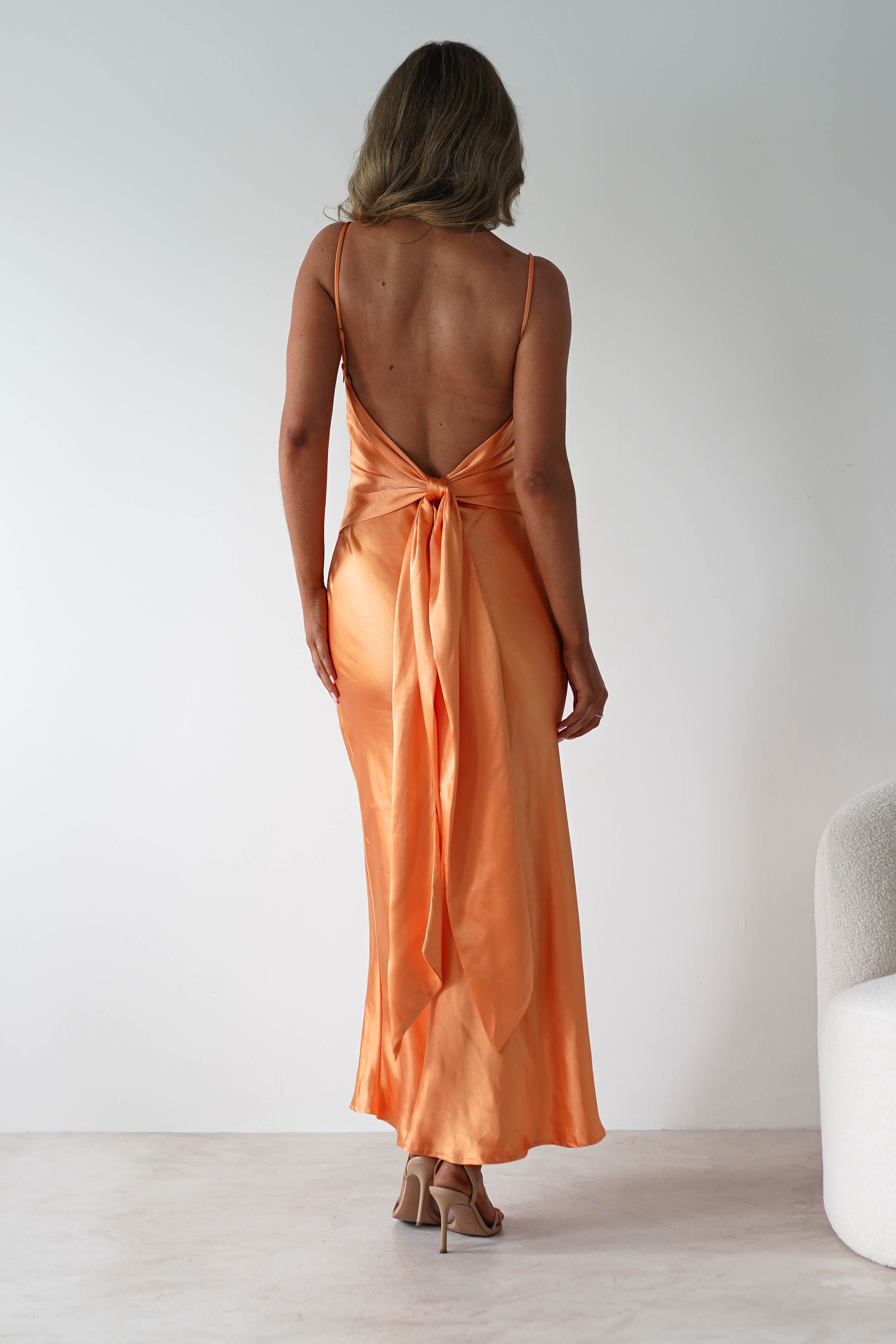 Hermie Silky Satin Maxi Dress Orange | Wedding Guest Dress | Maxi | Satin | Oh Hello Clothing