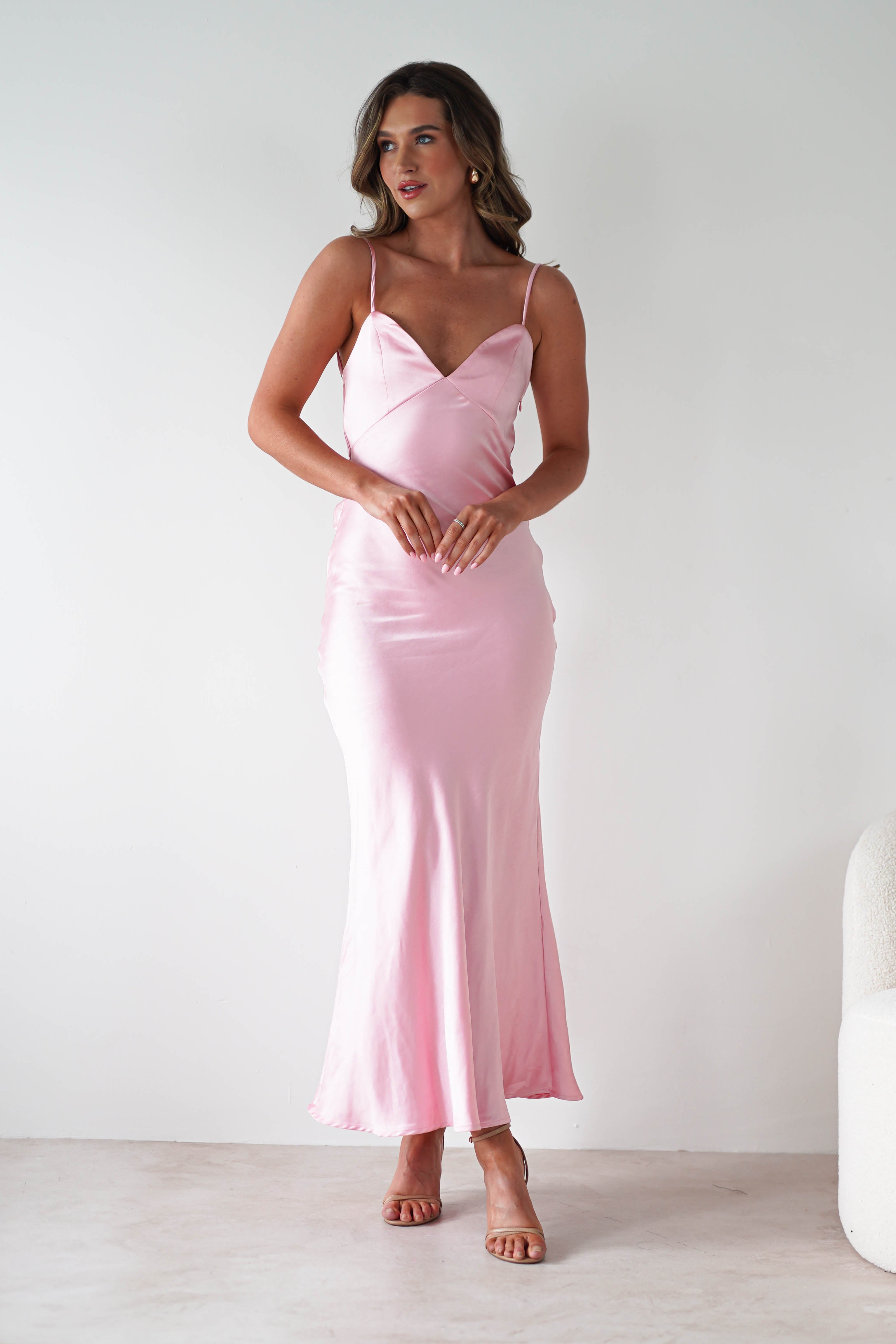 Hermie Silky Satin Maxi Dress Pink | Wedding Guest Dress | Maxi | Satin | Oh Hello Clothing