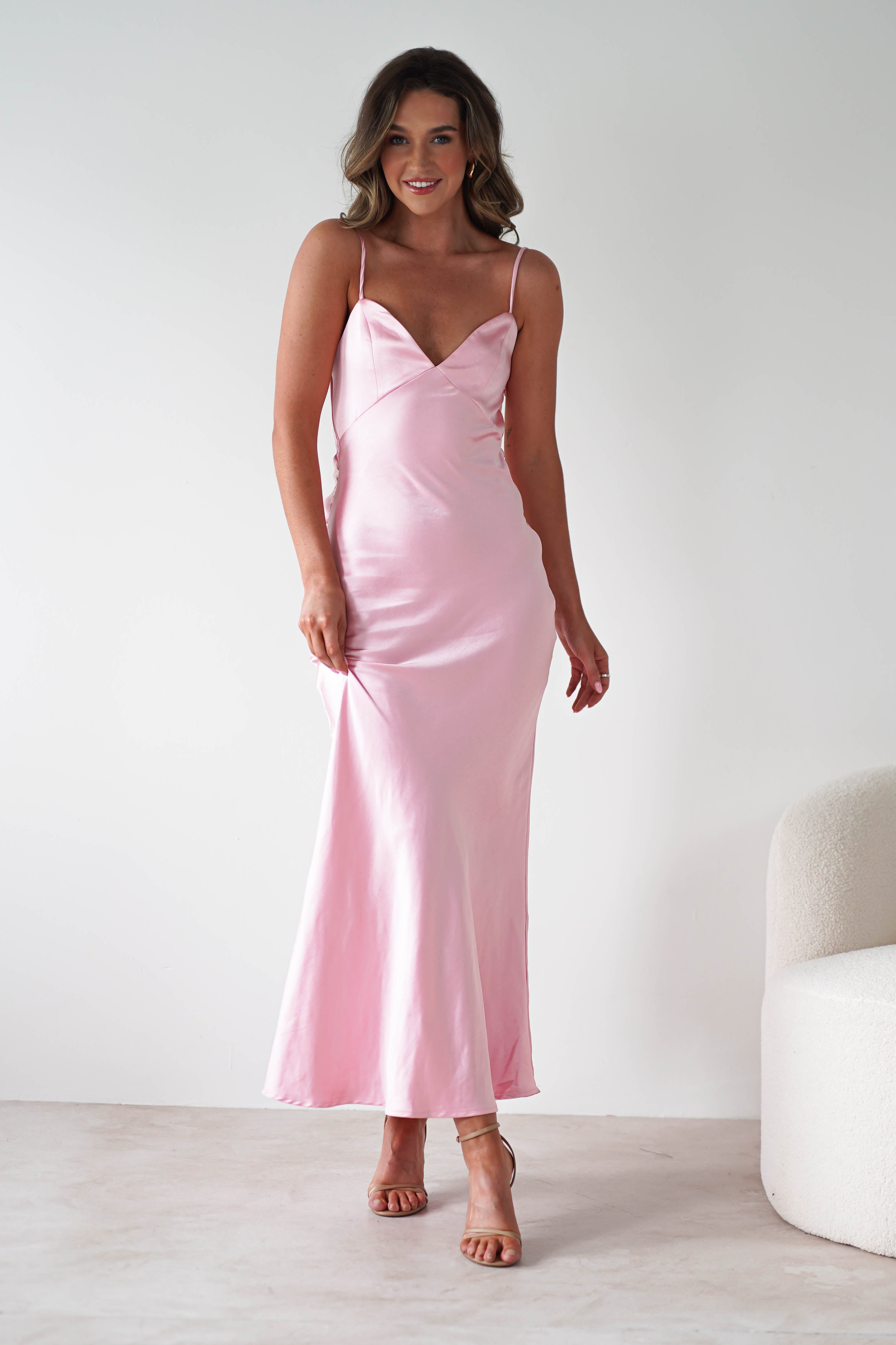 Hermie Silky Satin Maxi Dress Pink | Wedding Guest Dress | Maxi | Satin | Oh Hello Clothing