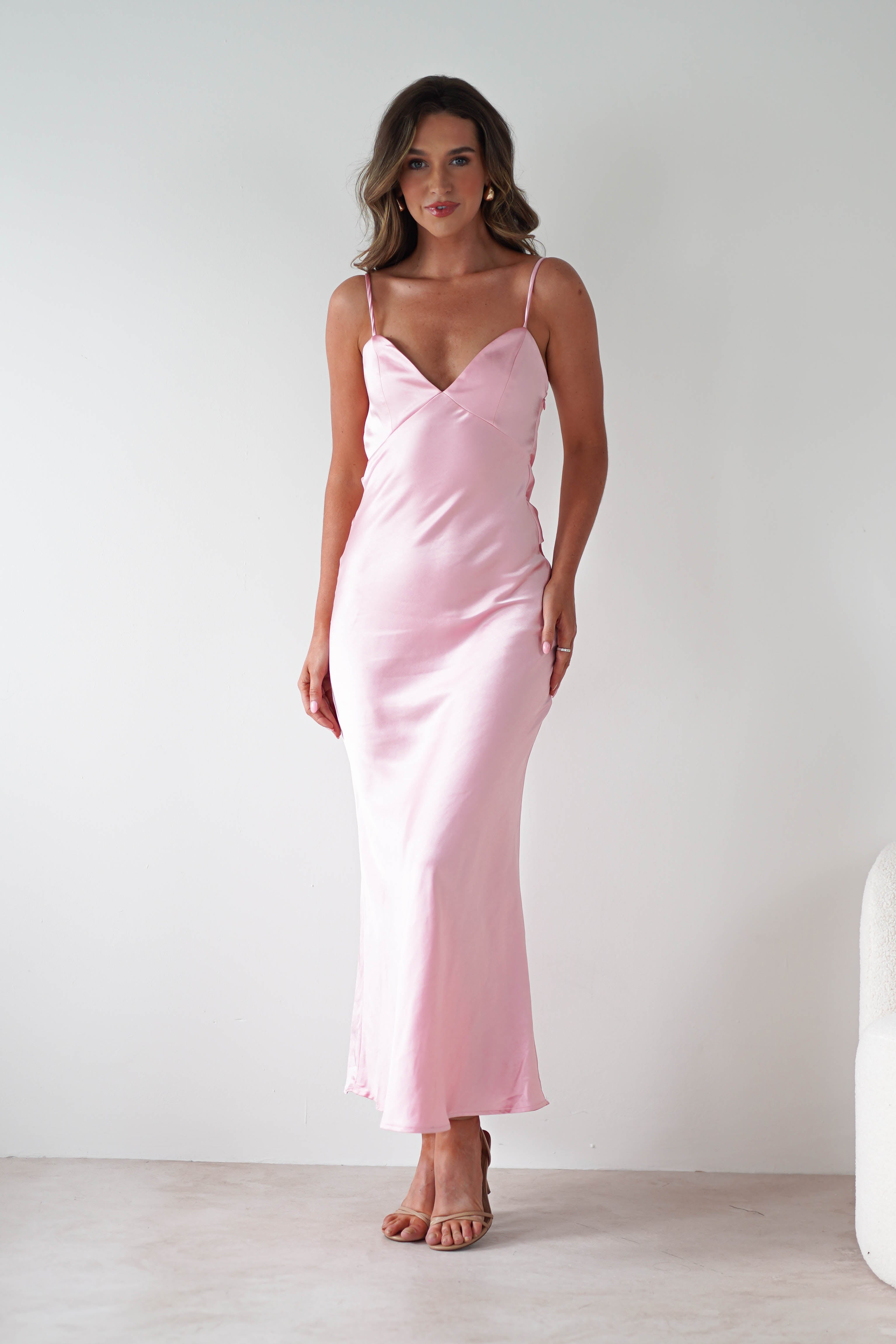 Hermie Silky Satin Maxi Dress Pink | Wedding Guest Dress | Maxi | Satin | Oh Hello Clothing
