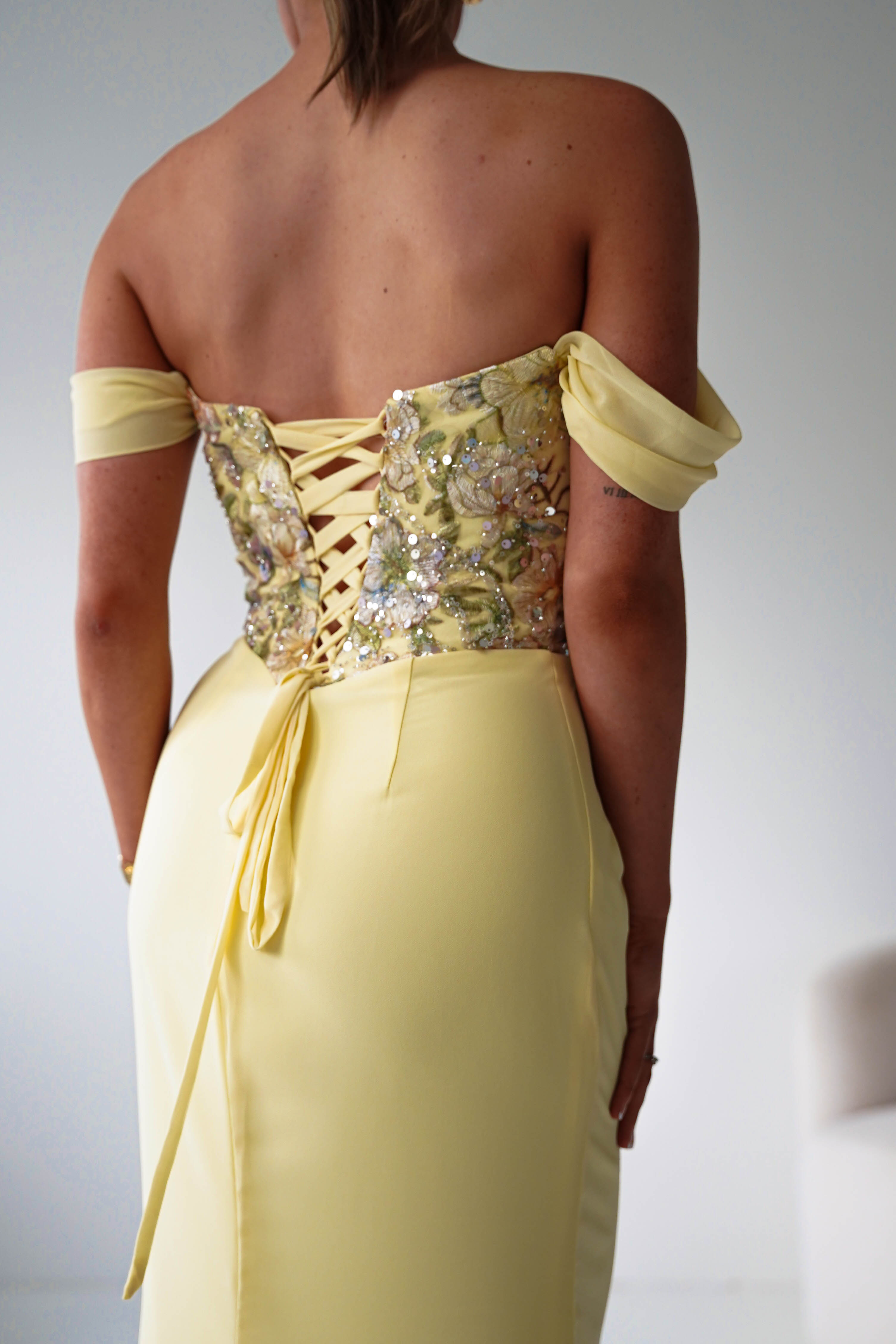 Oh Hello Clothing Dresses > Prom Dresses Honey Embellished Chiffon Gown | Yellow