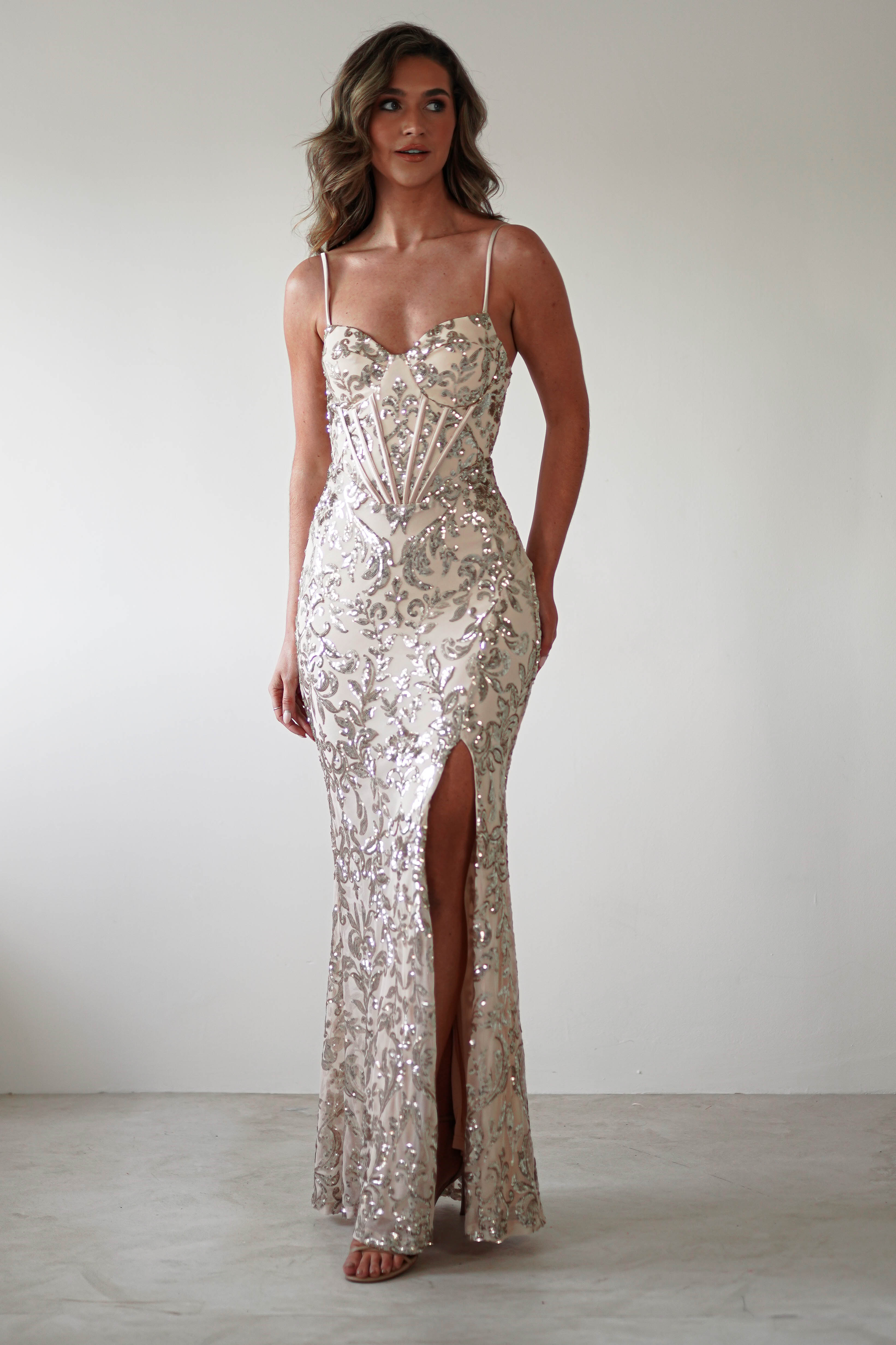 Isabel Sequin Corset Gown | Champagne Gold | Debs & Prom | Formal Gown | Oh Hello Clothing