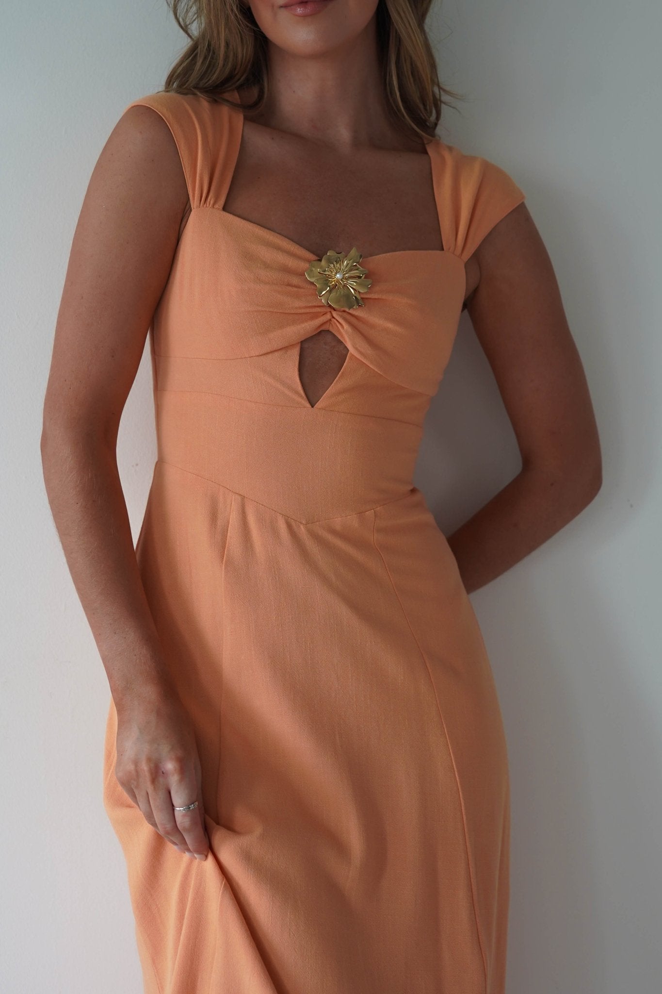 Isadora Linen Skater Maxi Dress Orange | Wedding Guest Dress | Maxi | Skater | Oh Hello Clothing