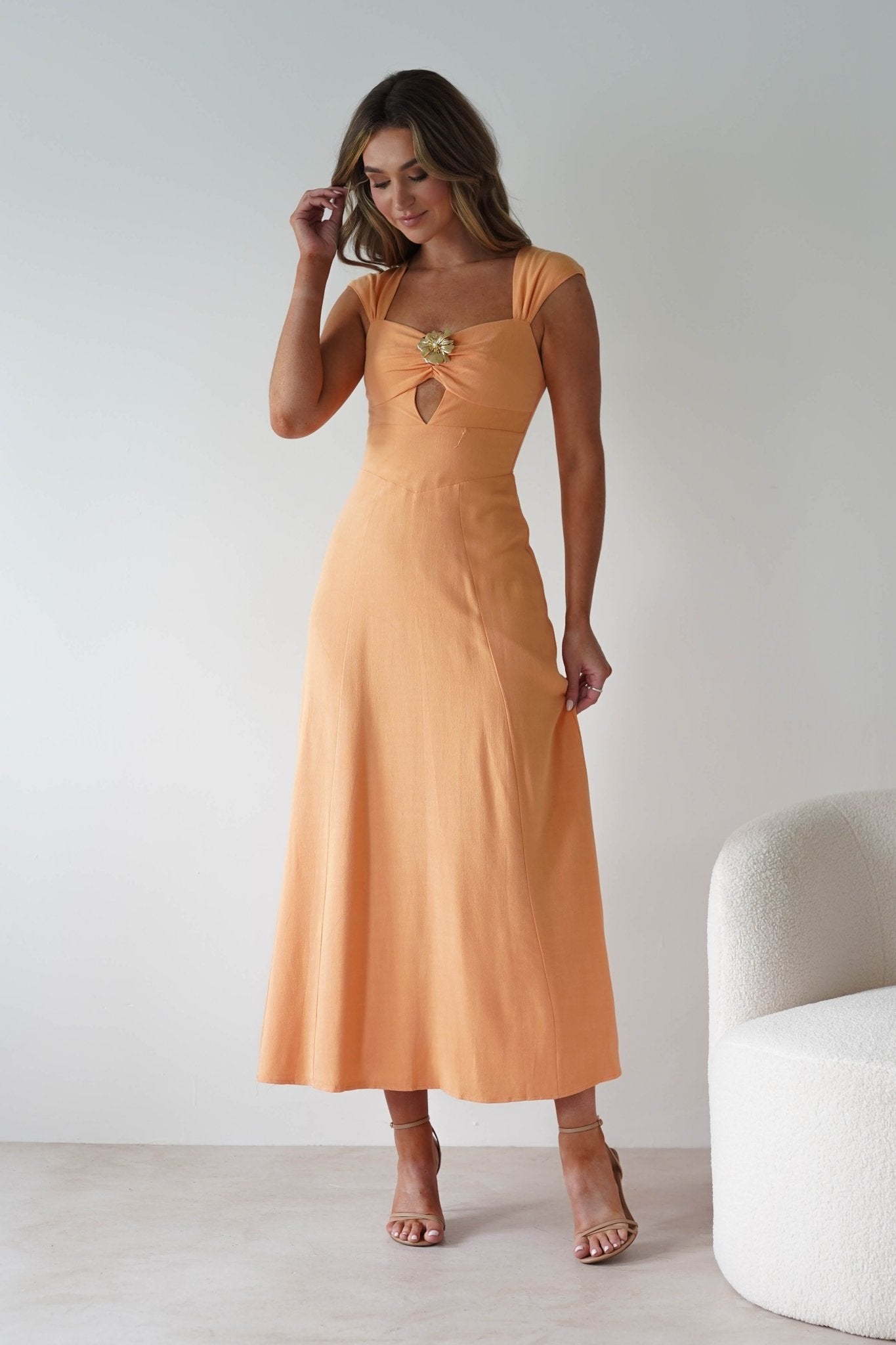 Isadora Linen Skater Maxi Dress Orange | Wedding Guest Dress | Maxi | Skater | Oh Hello Clothing