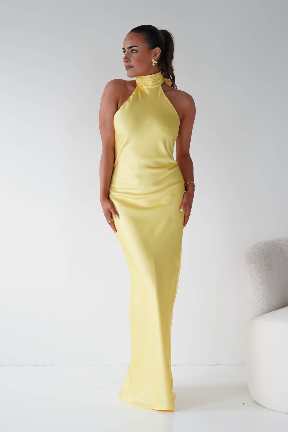 Oh Hello Clothing Women > Clothing > Dresses Isla Halterneck Maxi Slip Dress | Yellow