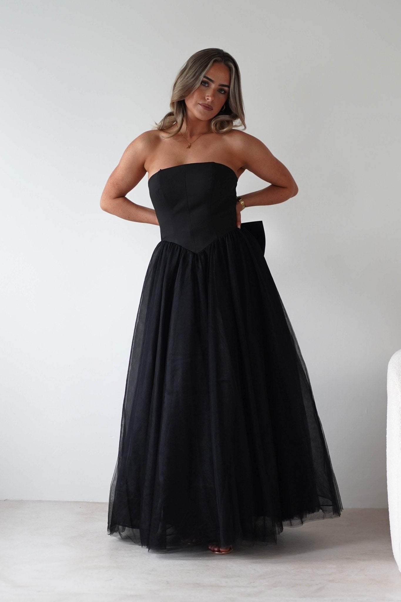 Jasalina Tulle Gown With Bow | Black | Debs & Prom | Formal Gown | Oh Hello Clothing