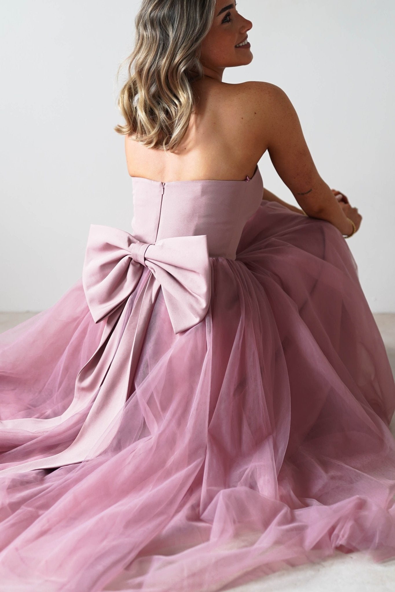 Jasalina Tulle Gown With Bow | Blush Pink | Debs & Prom | Formal Gown | Oh Hello Clothing
