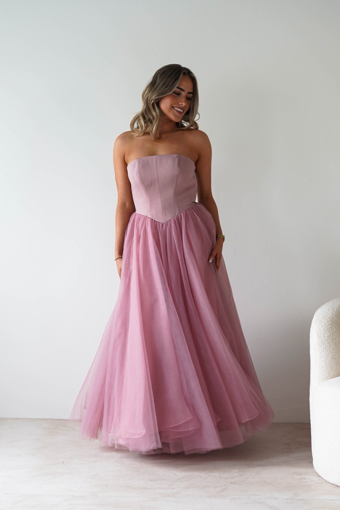Jasalina Tulle Gown With Bow | Blush Pink | Debs & Prom | Formal Gown | Oh Hello Clothing