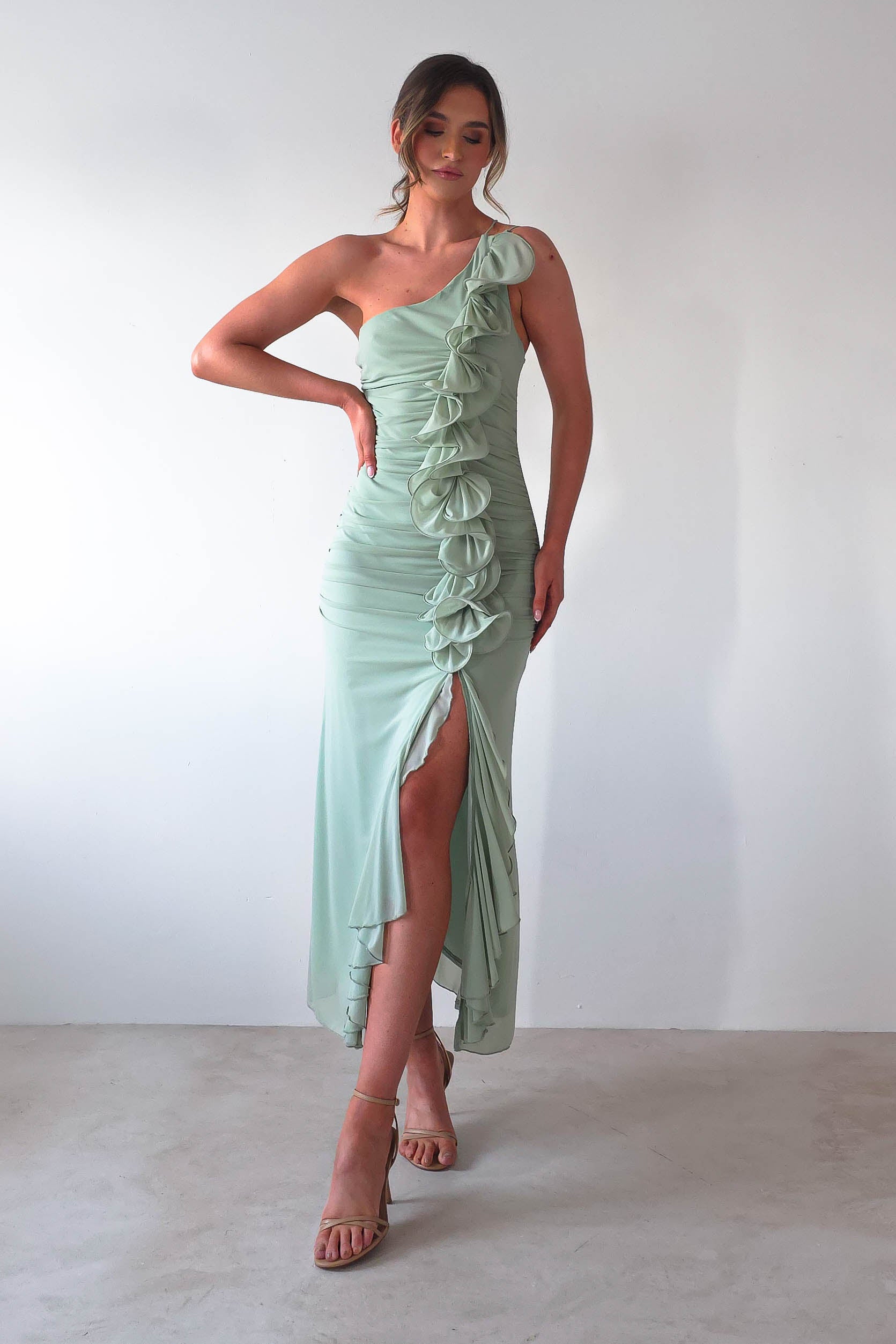 Jenkins Ruffle Midaxi Dress Sage | Wedding Guest Dress | Oh Hello Clothing