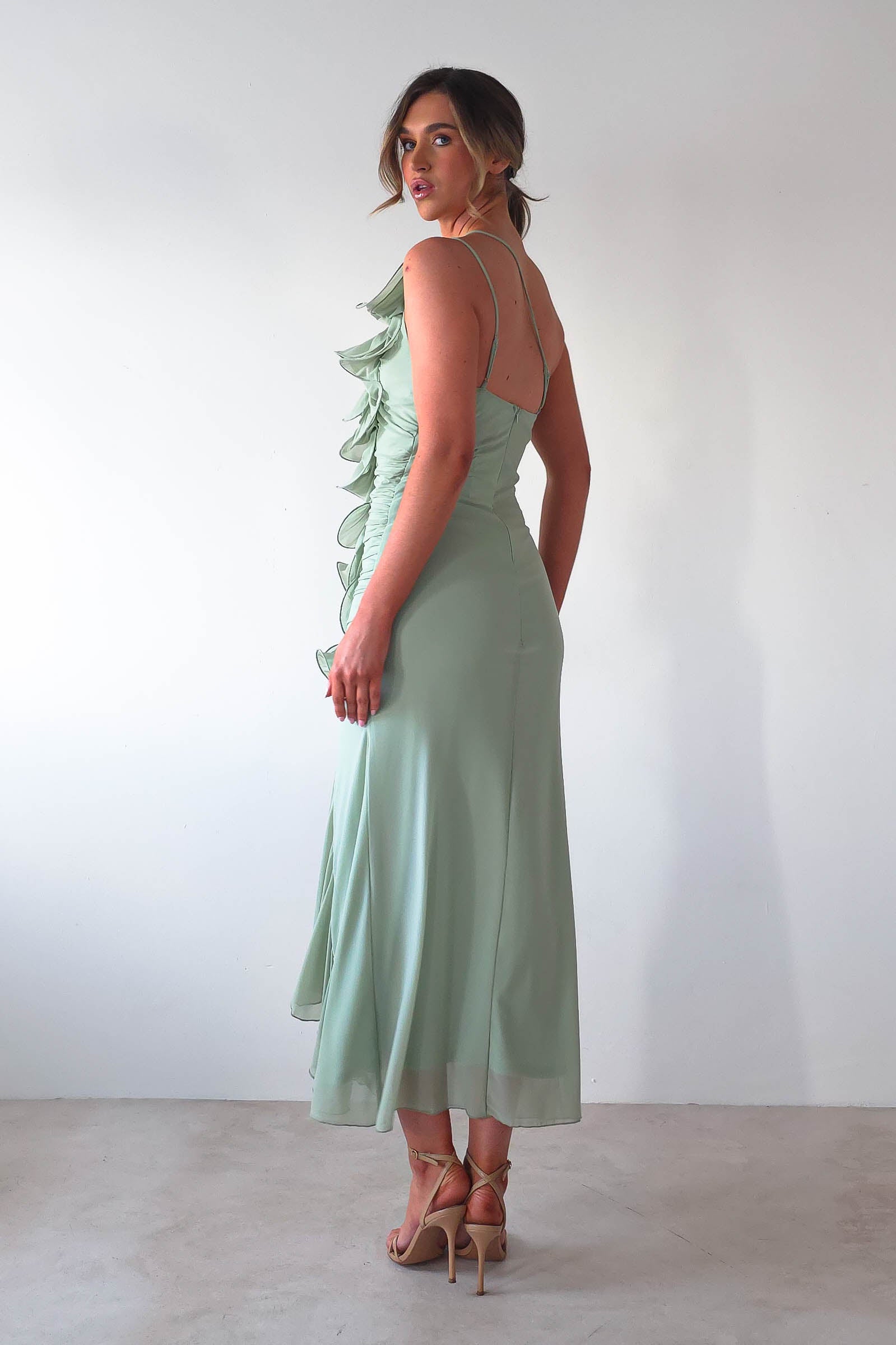 Jenkins Ruffle Midaxi Dress Sage | Wedding Guest Dress | Oh Hello Clothing