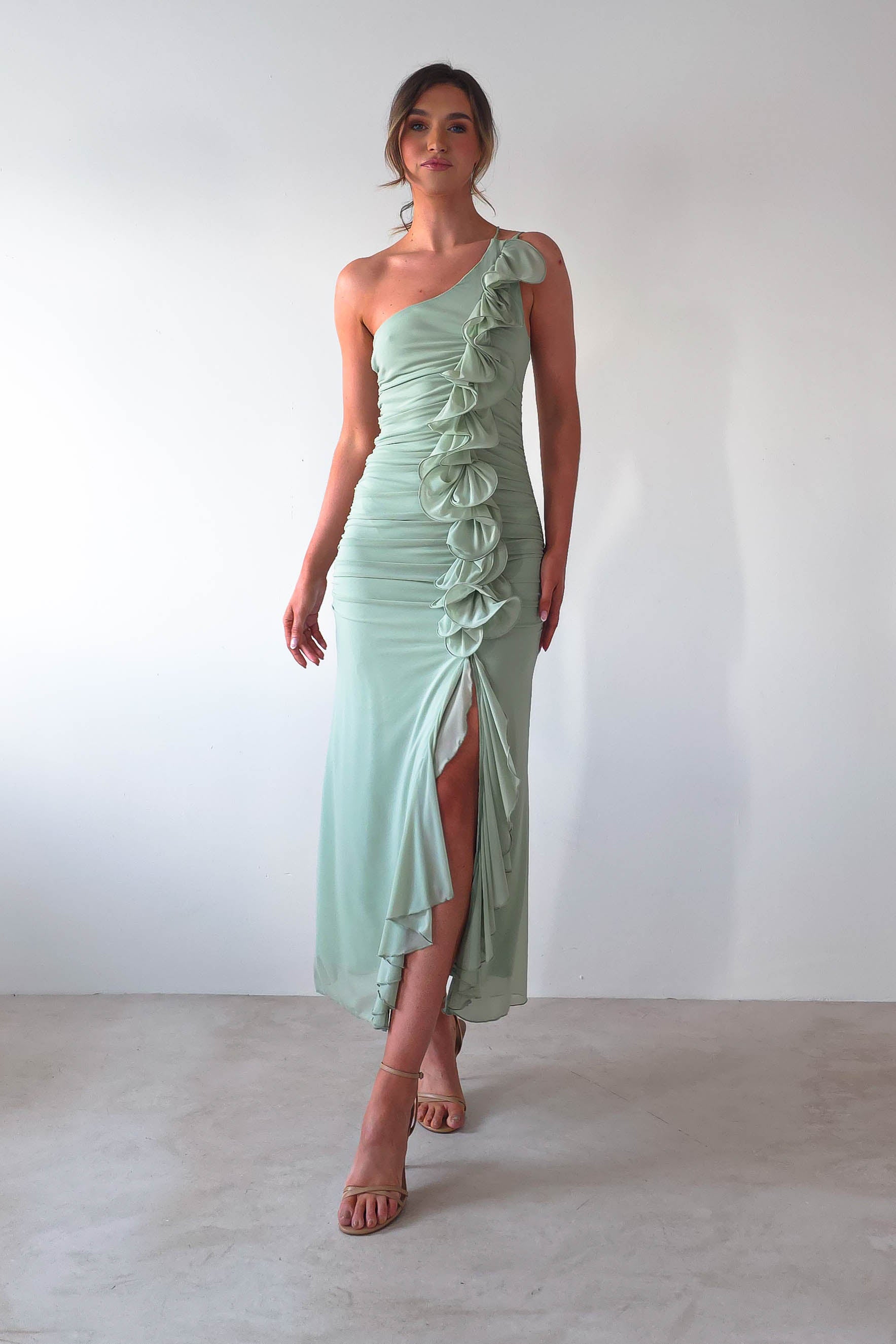 Jenkins Ruffle Midaxi Dress Sage | Wedding Guest Dress | Oh Hello Clothing