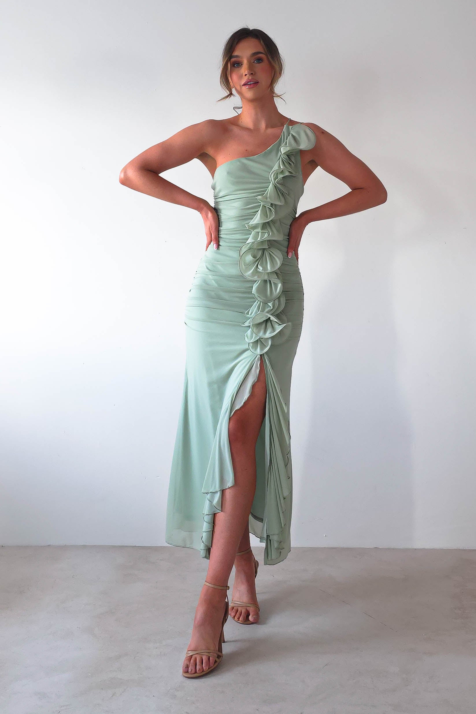 Jenkins Ruffle Midaxi Dress Sage | Wedding Guest Dress | Oh Hello Clothing