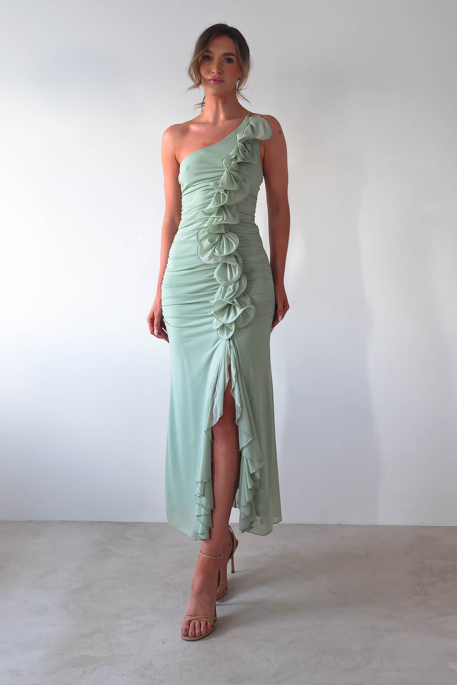 Jenkins Ruffle Midaxi Dress Sage | Wedding Guest Dress | Oh Hello Clothing