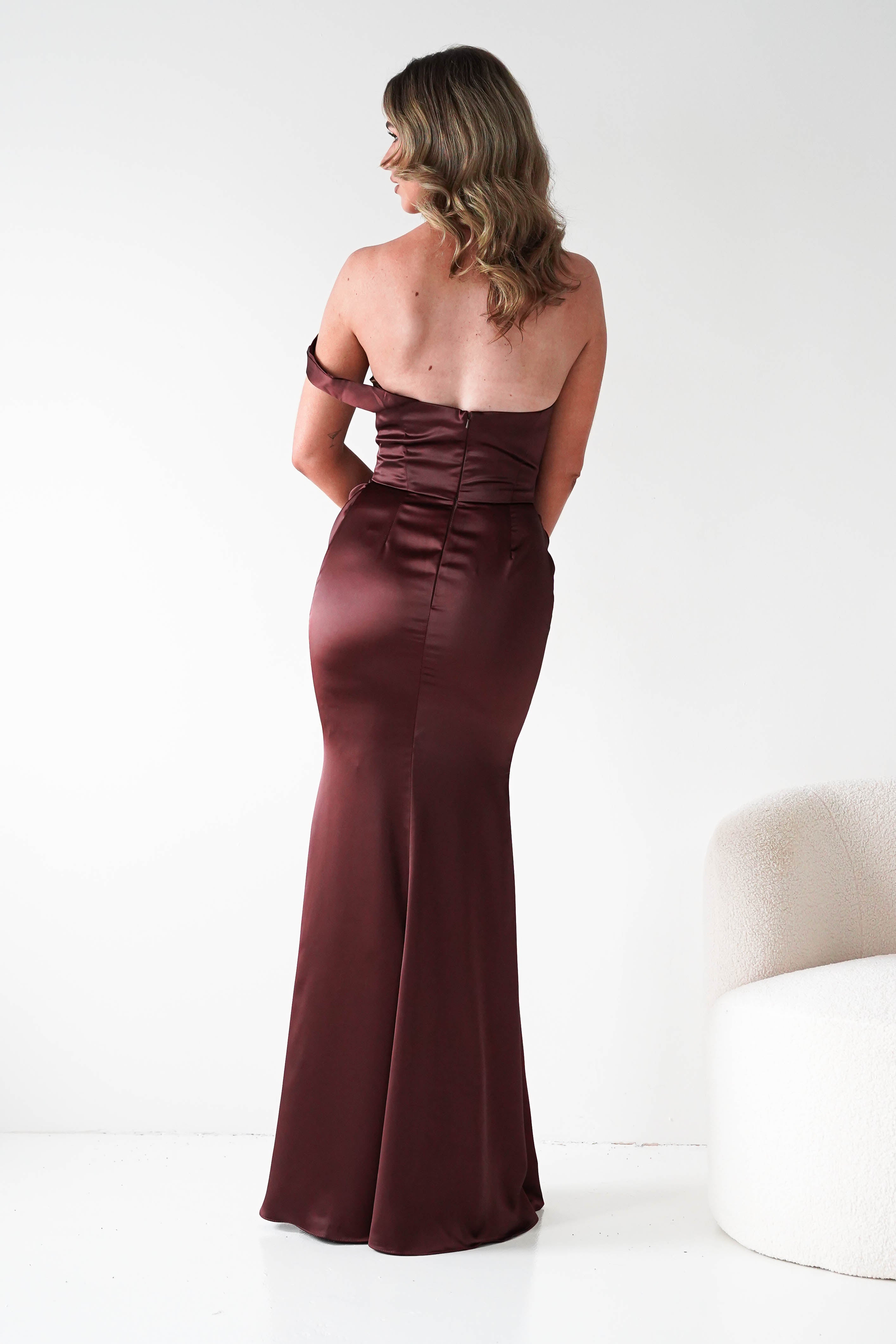 Oh Hello Clothing Dresses 1*DONE - CINDERALLA- One-Shoulder Draped Evening Gown- Brown