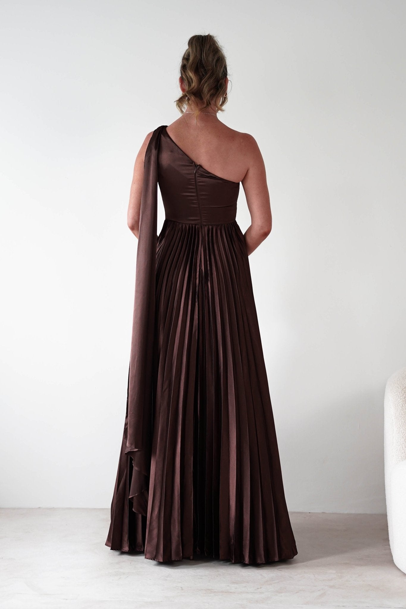Jianna Peated Maxi Dress Brown | Wedding Guest Dress | Maxi | Oh Hello Clothing