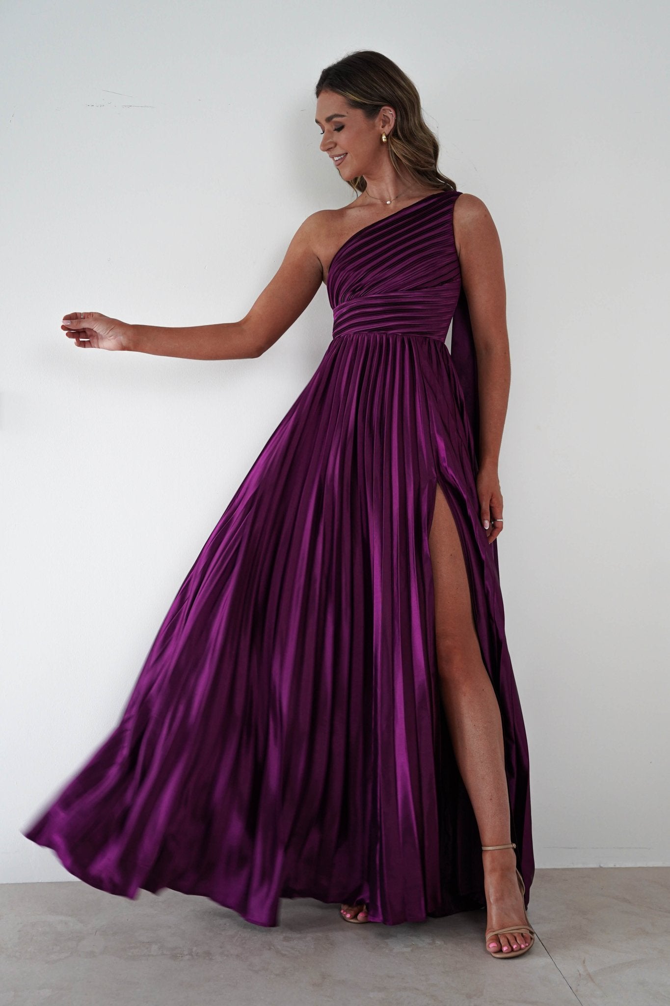 Jianna Peated Maxi Dress Plum | Wedding Guest Dress | Maxi | Oh Hello Clothing