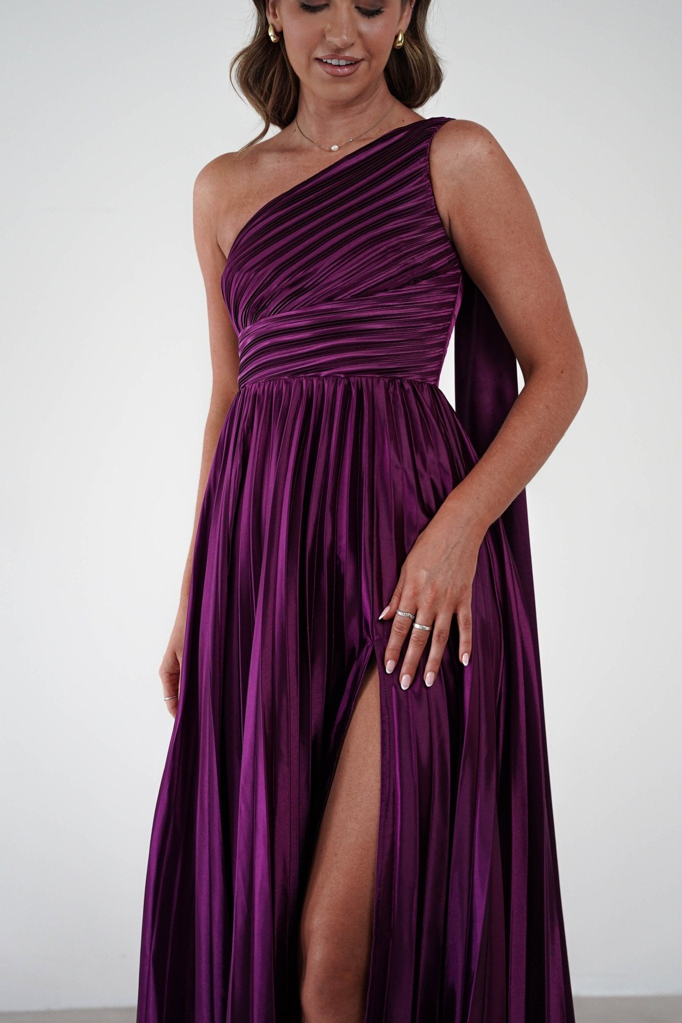 Jianna Peated Maxi Dress Plum | Wedding Guest Dress | Maxi | Oh Hello Clothing