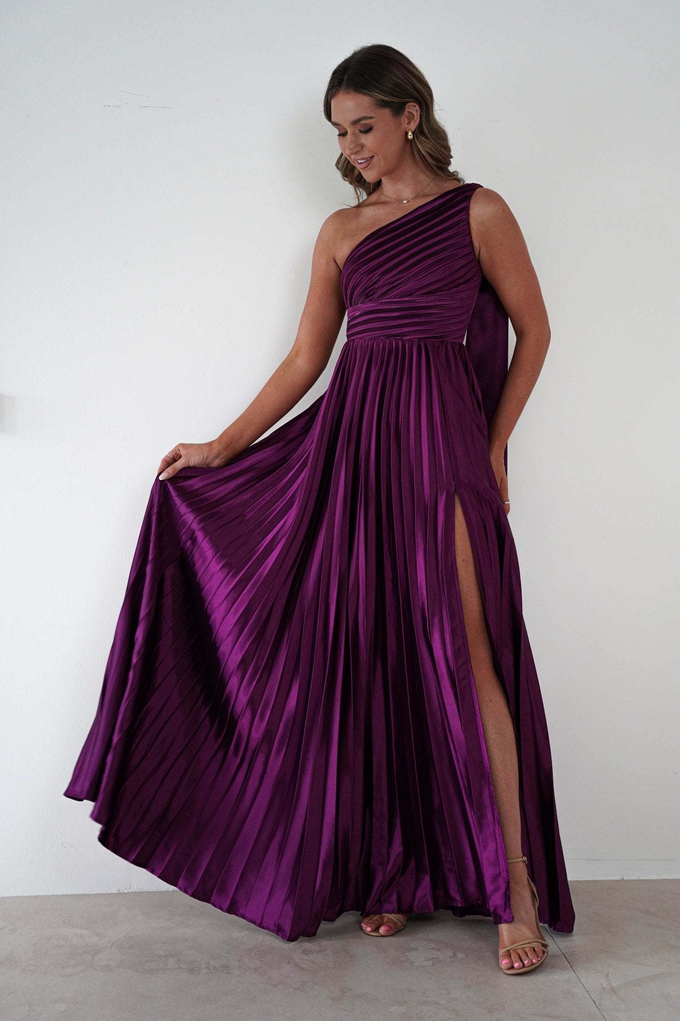 Jianna Peated Maxi Dress Plum | Wedding Guest Dress | Maxi | Oh Hello Clothing