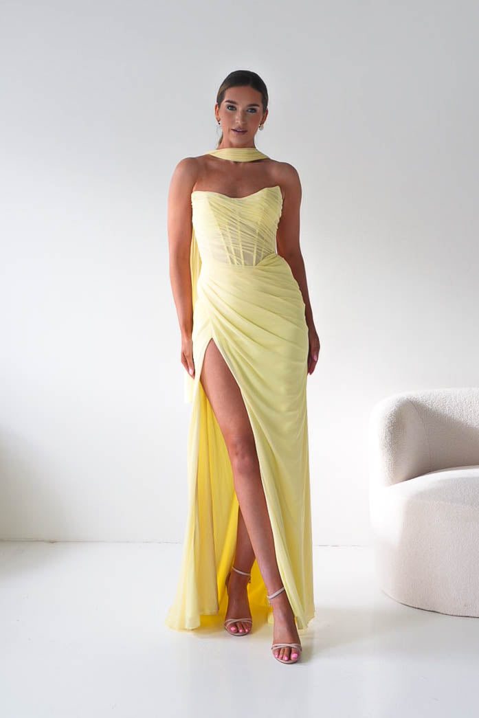 Oh Hello Clothing Dresses > Prom Dresses Karianne Draped Ruched Bodice Gown | Yellow
