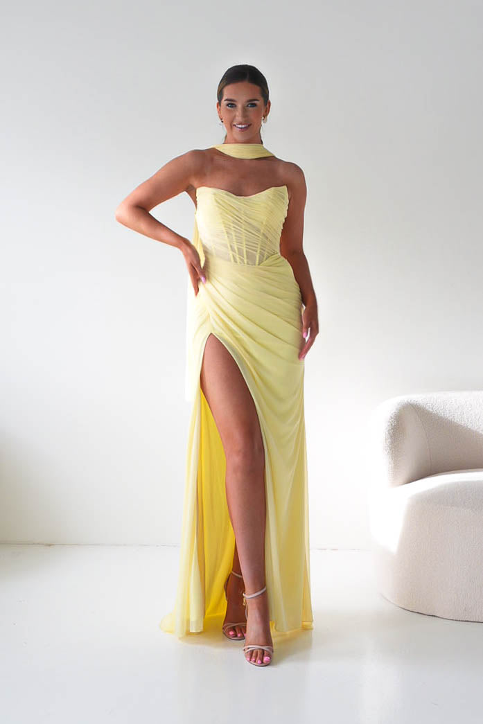 Oh Hello Clothing Dresses > Prom Dresses Karianne Draped Ruched Bodice Gown | Yellow