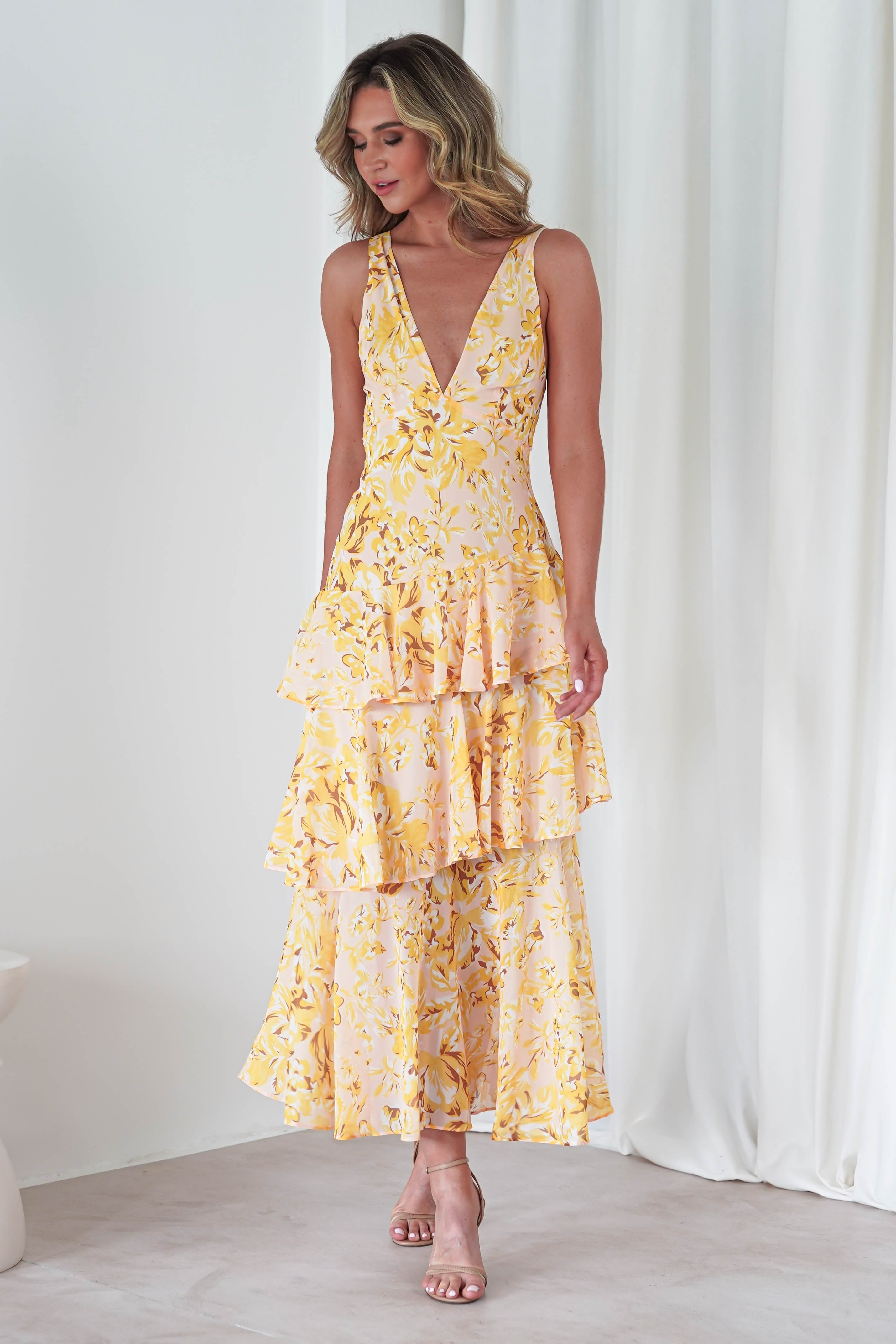 Karlie Floral Print Maxi Dress Yellow | Wedding Guest Dress | Maxi | Oh Hello Clothing