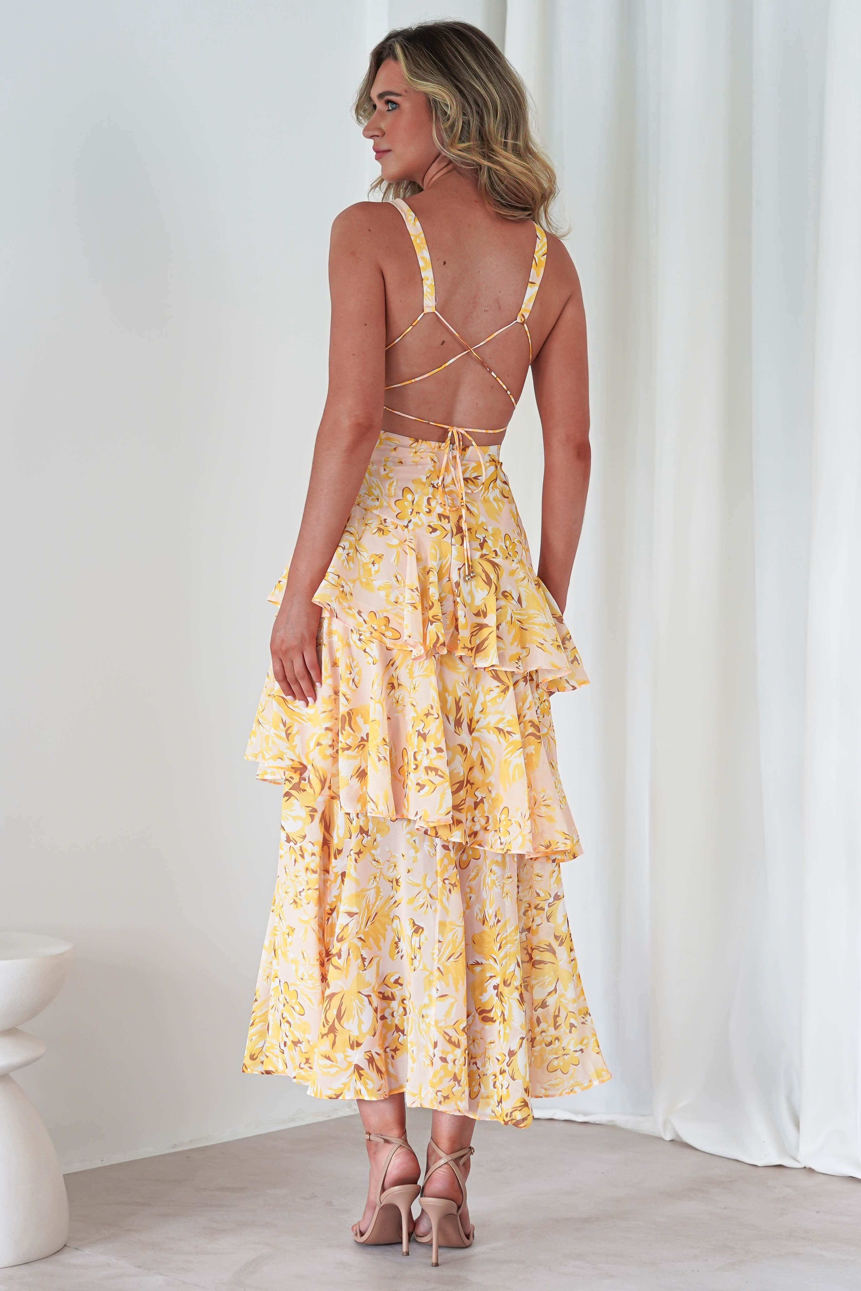 Karlie Floral Print Maxi Dress Yellow | Wedding Guest Dress | Maxi | Oh Hello Clothing