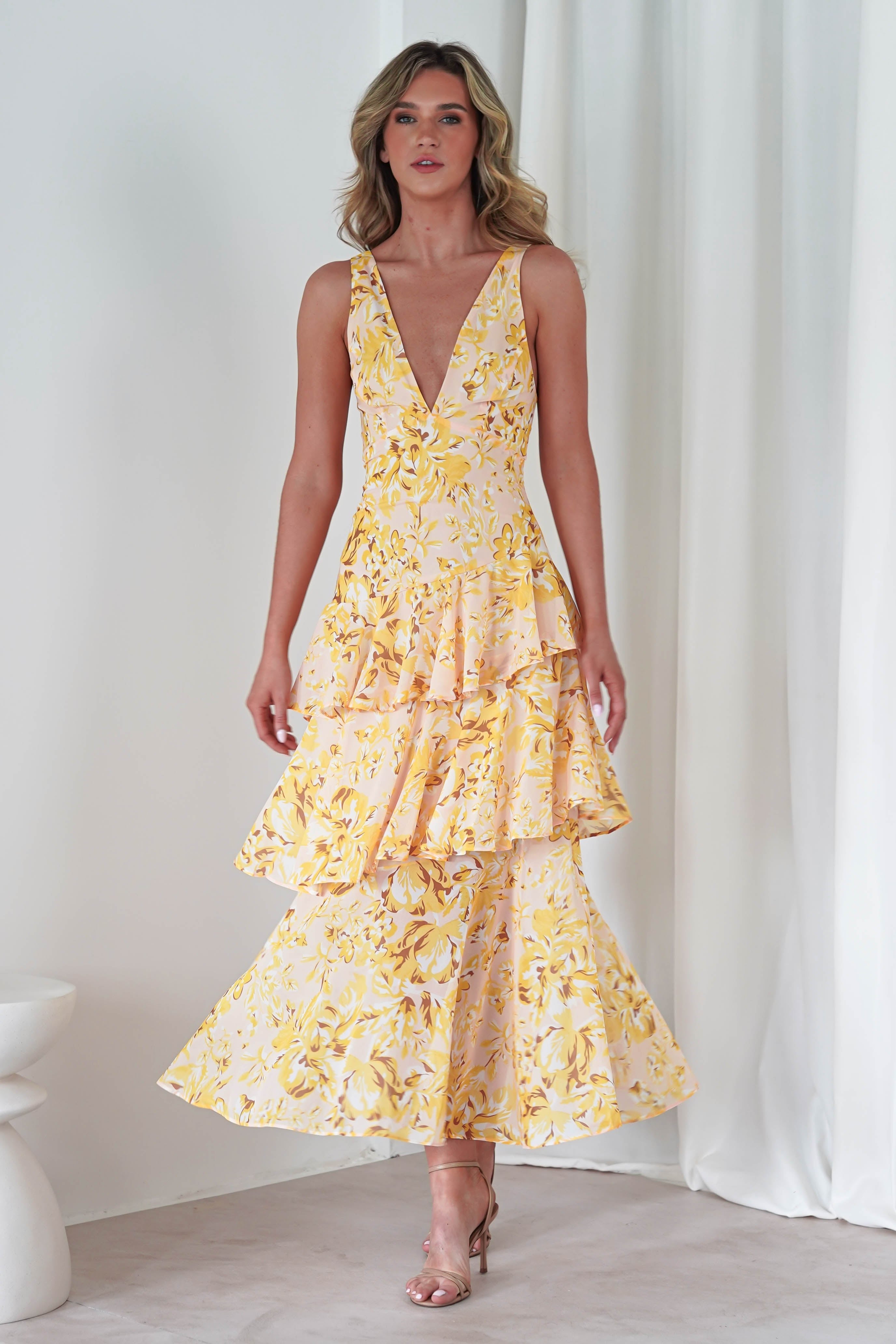 Karlie Floral Print Maxi Dress Yellow | Wedding Guest Dress | Maxi | Oh Hello Clothing