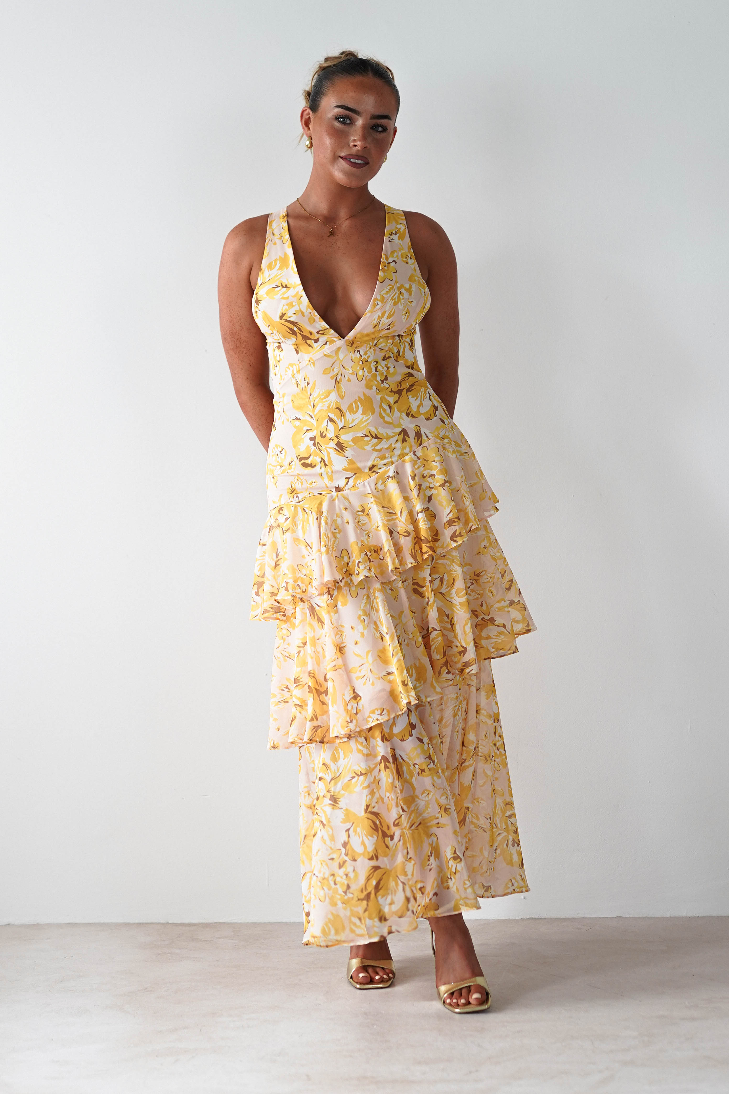 Karlie Floral Print Maxi Dress Yellow | Wedding Guest Dress | Maxi | Oh Hello Clothing
