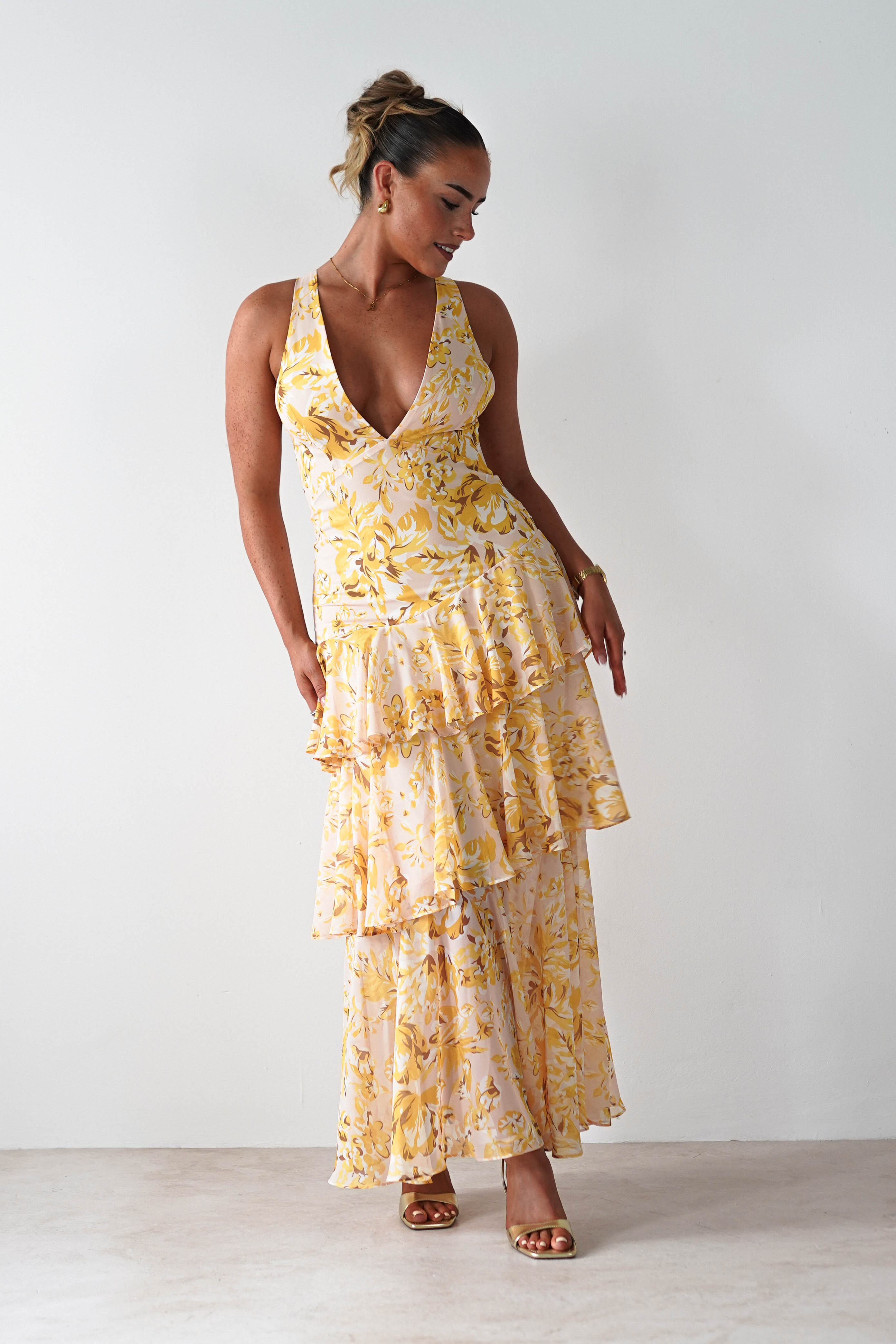 Karlie Floral Print Maxi Dress Yellow | Wedding Guest Dress | Maxi | Oh Hello Clothing
