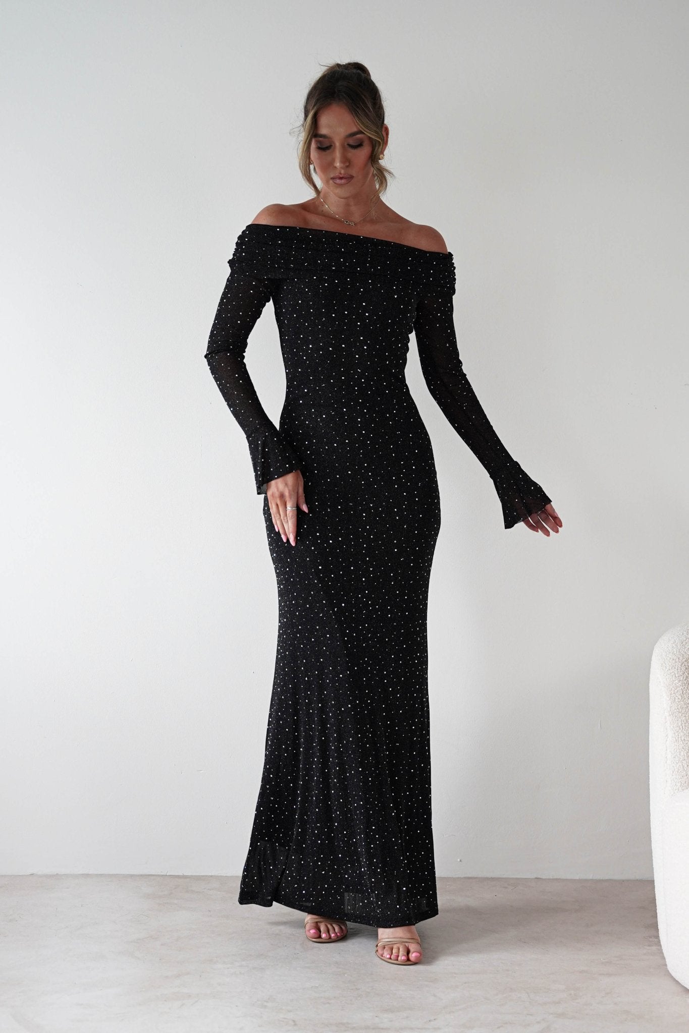 Katalina Sparkling Rhinestone Maxi Dress Black | Wedding Guest Dress | One Shoulder | Maxi | Oh Hello Clothing