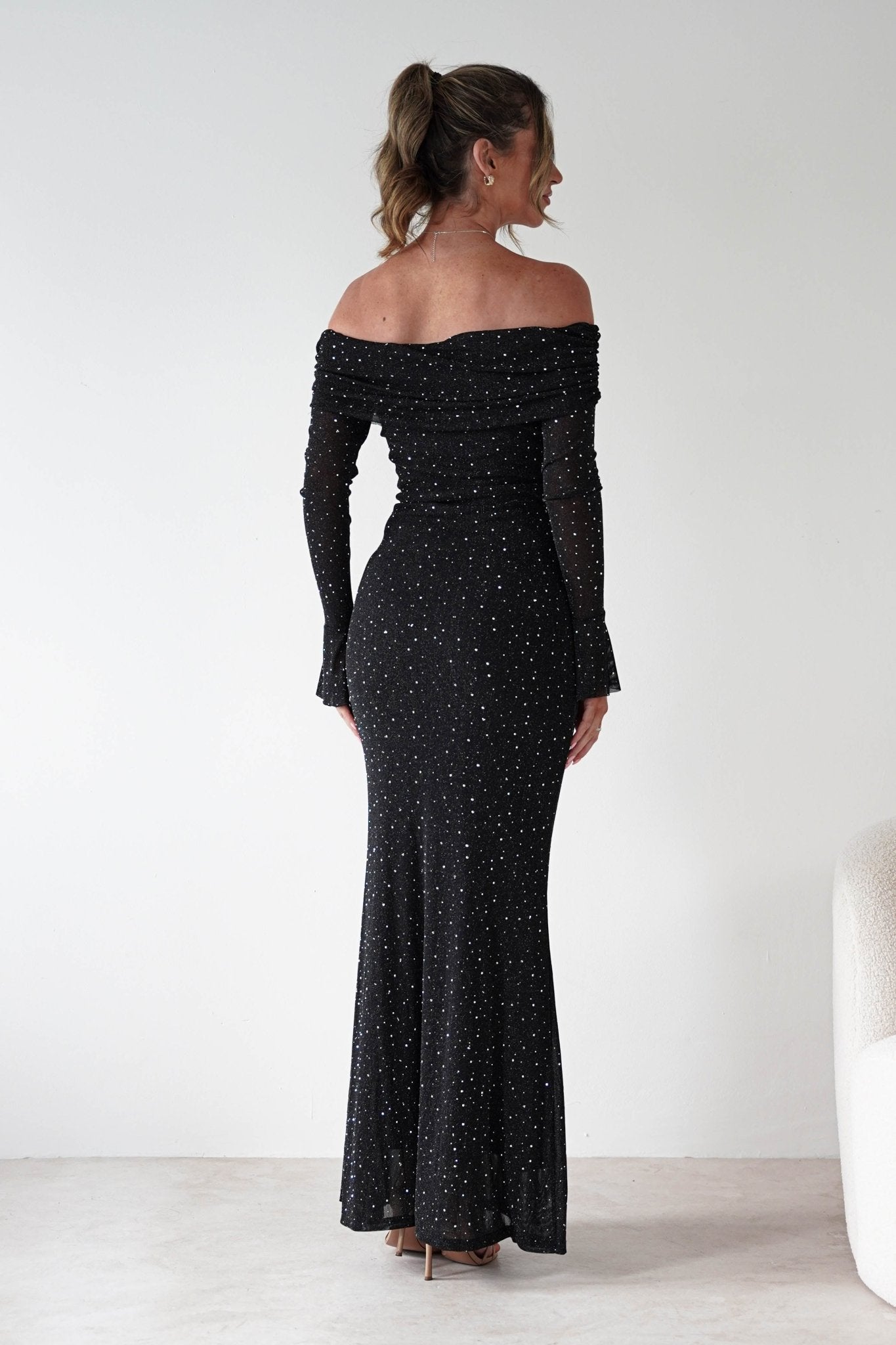Katalina Sparkling Rhinestone Maxi Dress Black | Wedding Guest Dress | One Shoulder | Maxi | Oh Hello Clothing