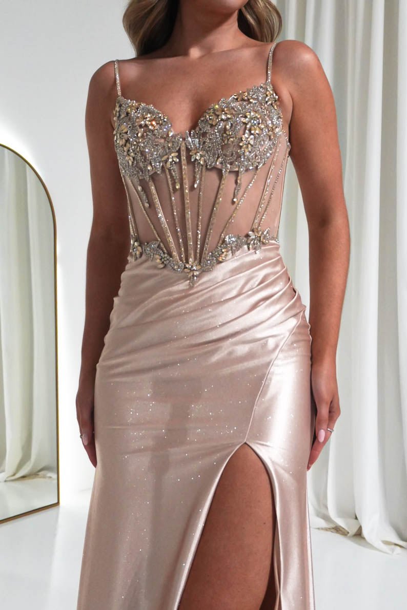 Oh Hello Clothing Dresses 1*DONE SAMPLE CC408 GOLD GOWN