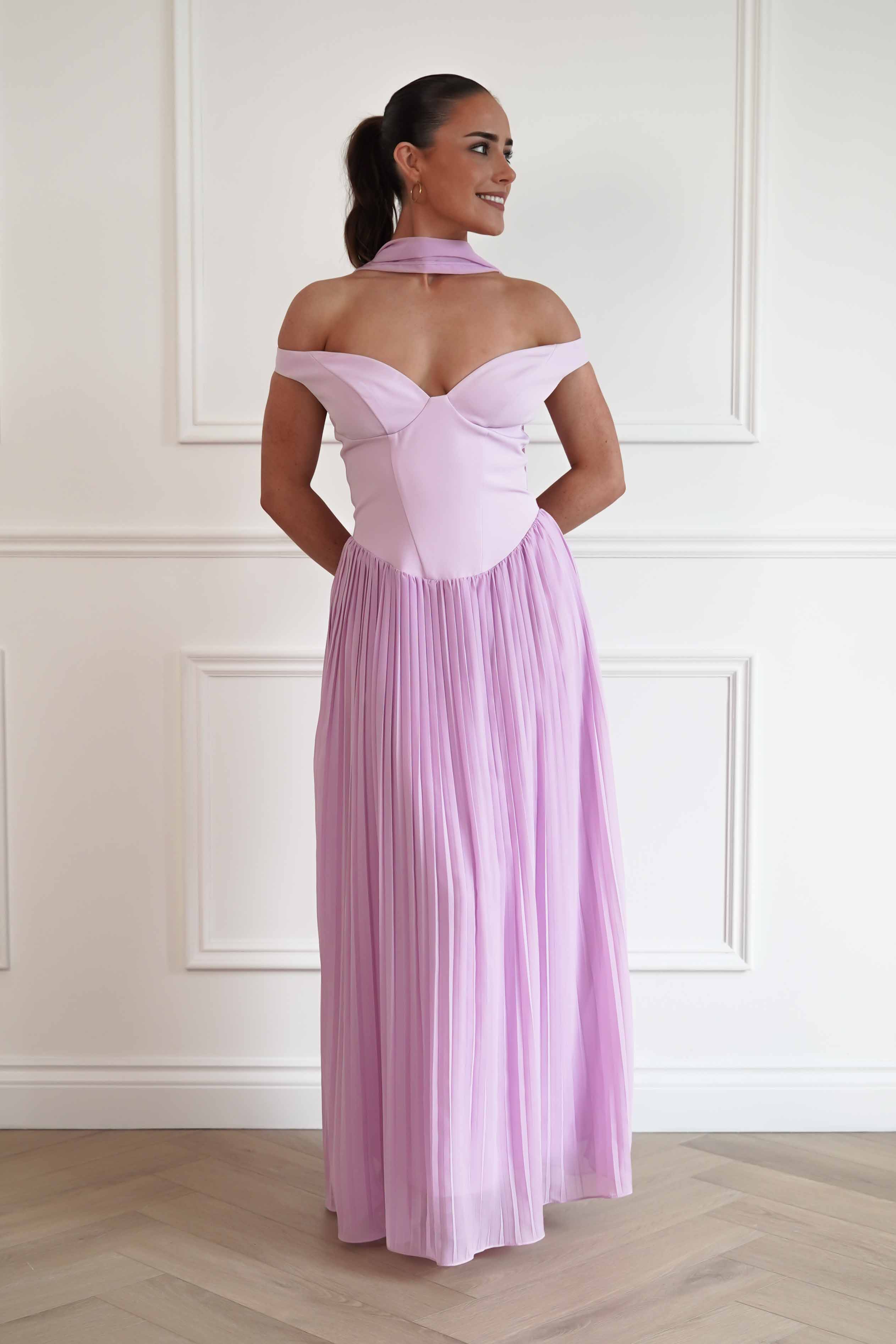 Oh Hello Clothing Women > Clothing > Dresses Kelsea Off The Shoulder Pleated Maxi Dress | Lilac
