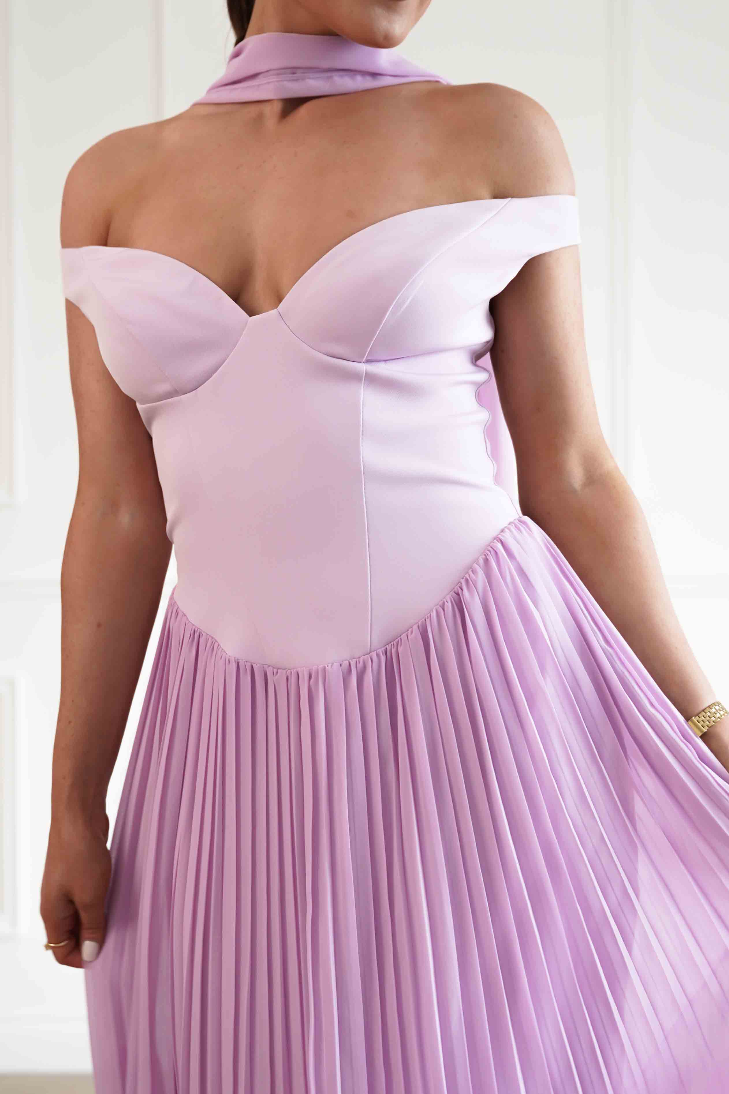 Oh Hello Clothing Women > Clothing > Dresses Kelsea Off The Shoulder Pleated Maxi Dress | Lilac